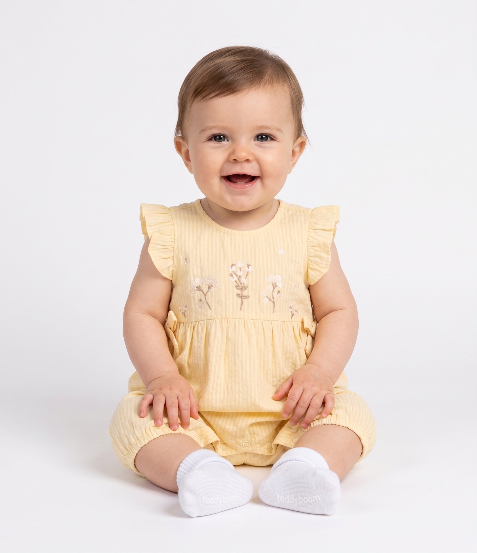 Macaquinho Bebe com Bordado Floral - Tam 3 a 18 Meses Amarelo 1