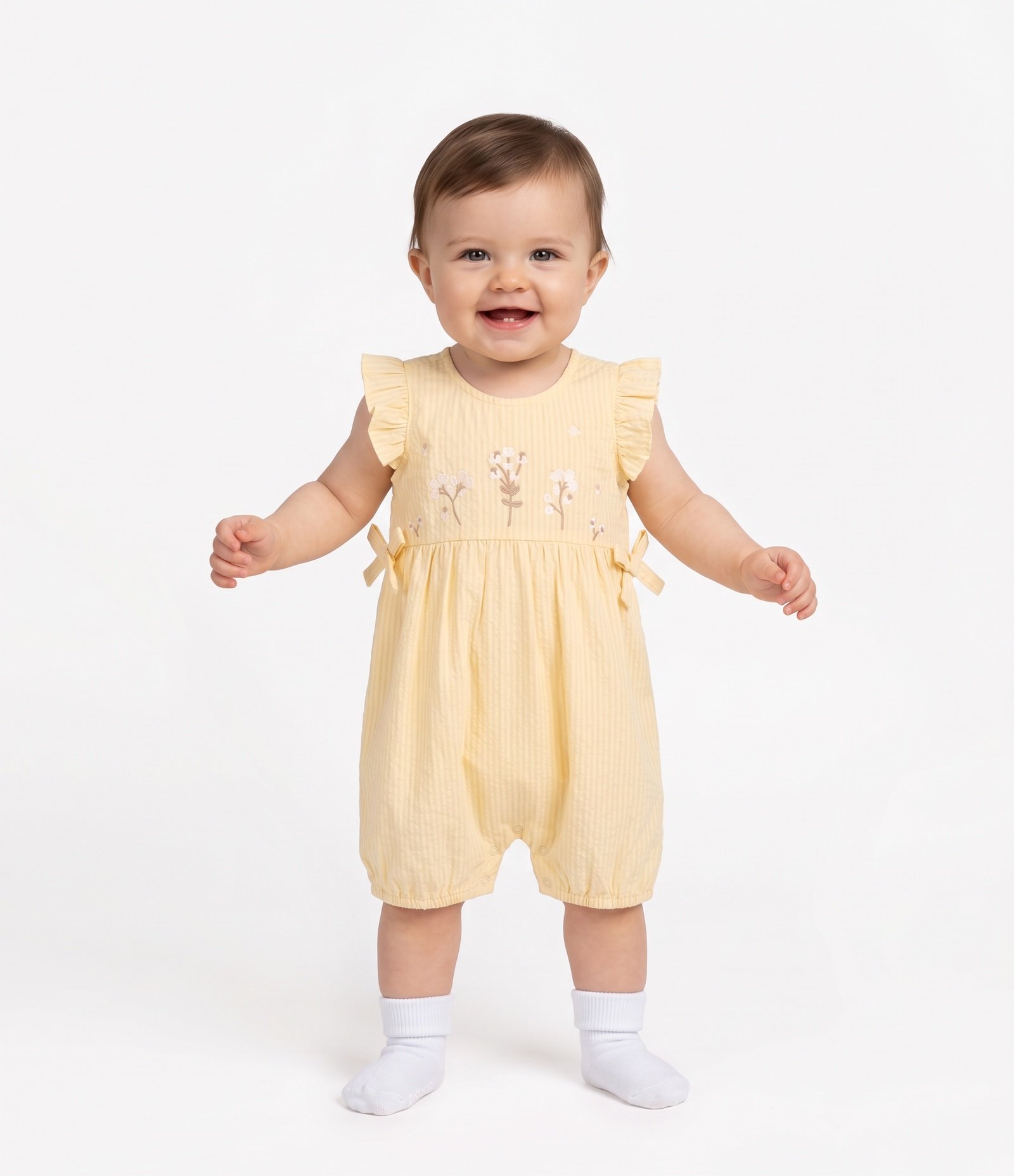 Macaquinho Bebe com Bordado Floral - Tam 3 a 18 Meses Amarelo 2
