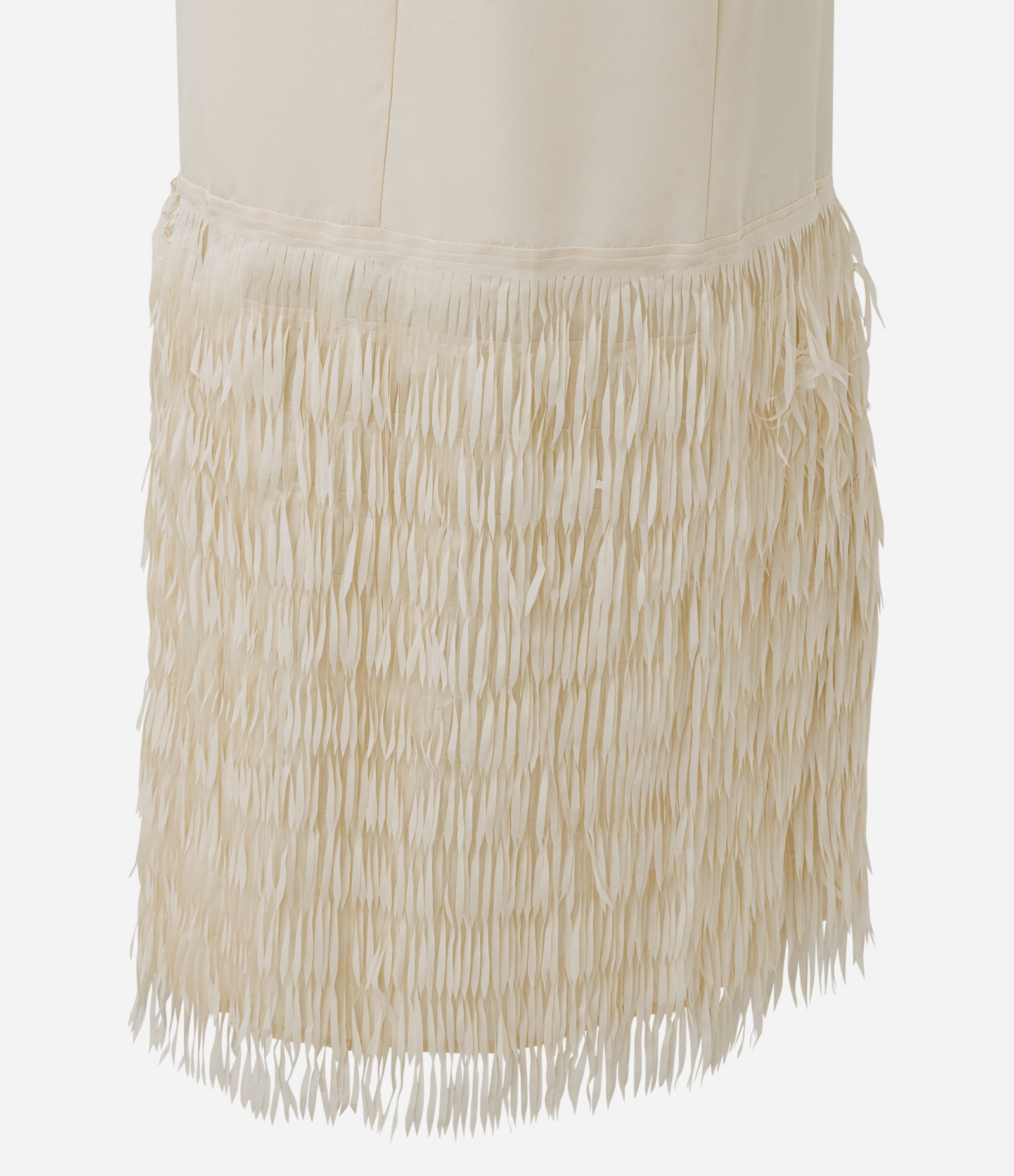 Vestido Midi em Crepe com Decote U e Franjas na Barra Bege 6