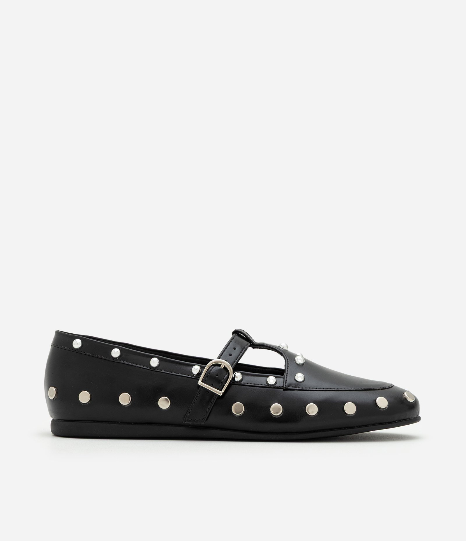 Sapato Estilo Salomé em PU com Aplicação de Tachas Preto 1