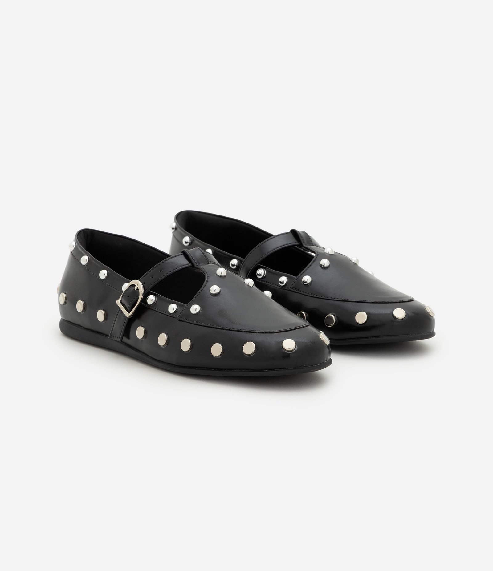 Sapato Estilo Salomé em PU com Aplicação de Tachas Preto 2