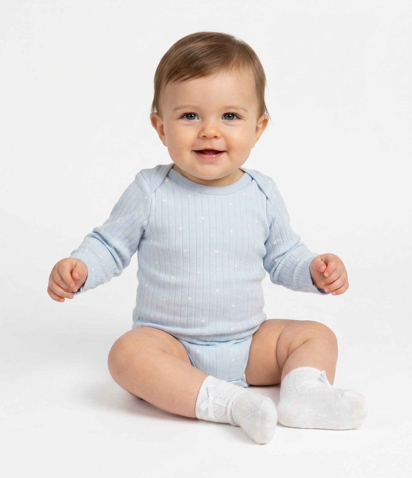 Body Bebê em Ribana com Estampa Estrelas – Tam RN a 18 Meses Azul Bebê 1