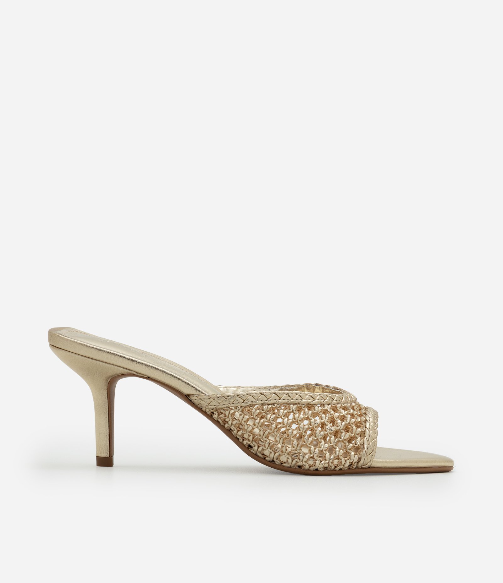 Sandália Mule em PU com Bico Folha Dourado 1