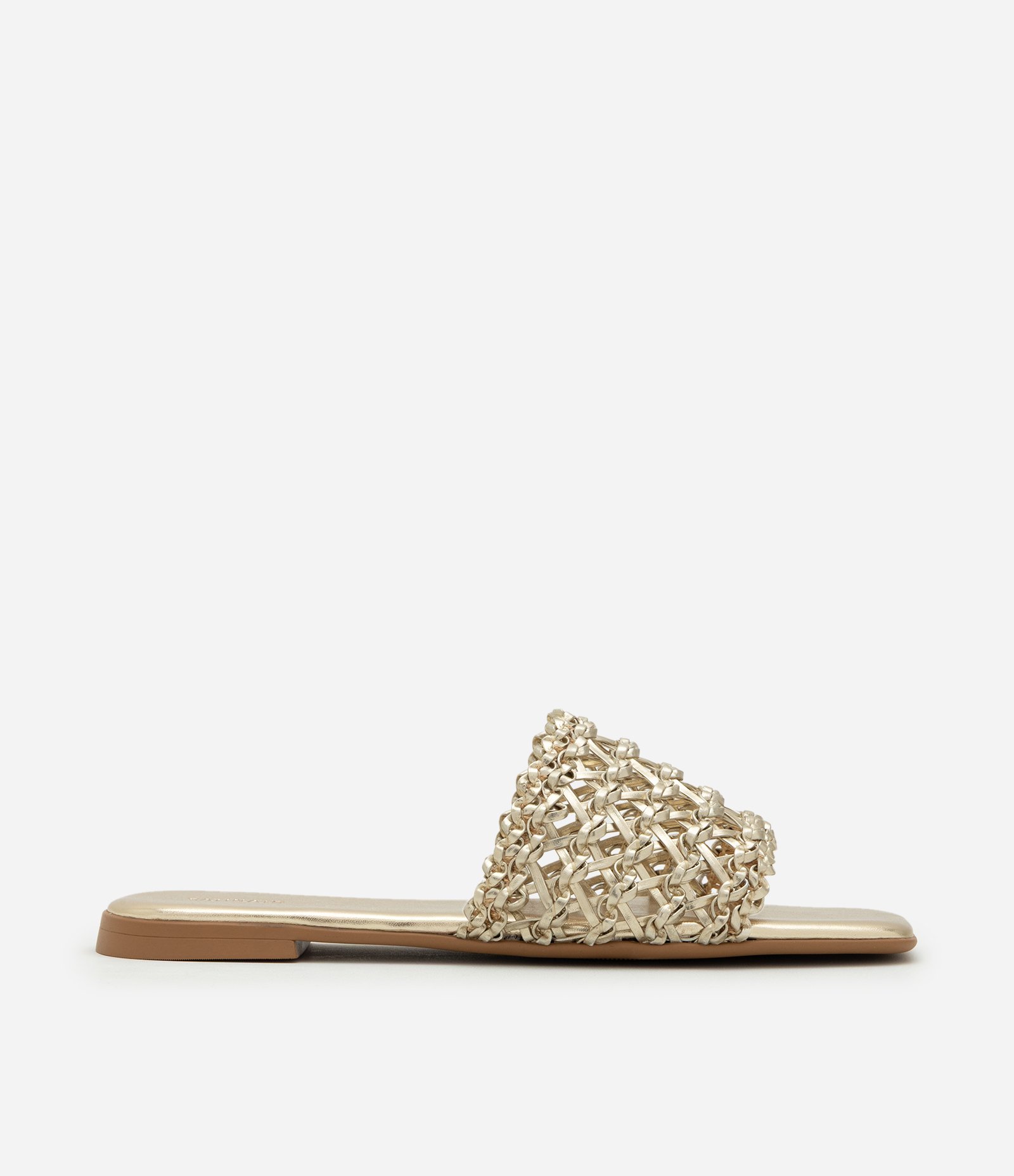 Rasteira Mule com Gáspea Tramada Dourado 1