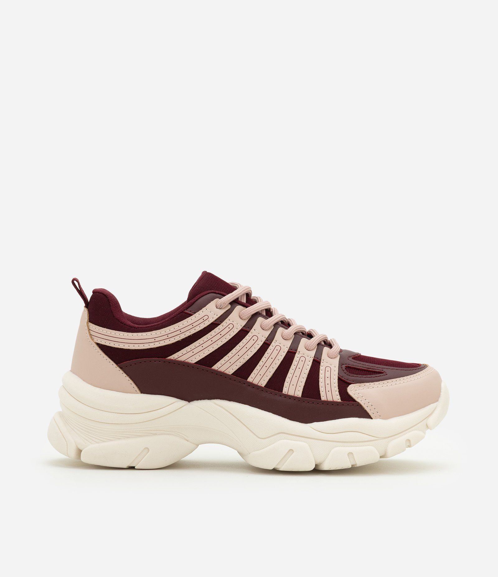 Tênis Jogging em PU com Tiras de Elástico Bordô/Rosa 1