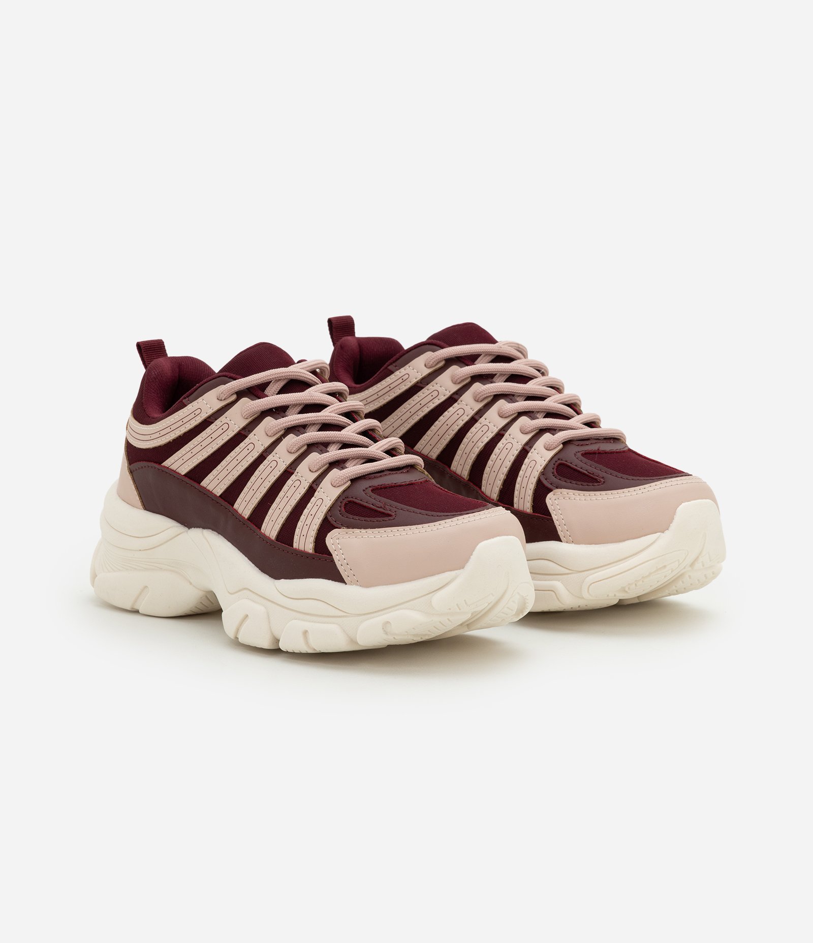 Tênis Jogging em PU com Tiras de Elástico Bordô/Rosa 3