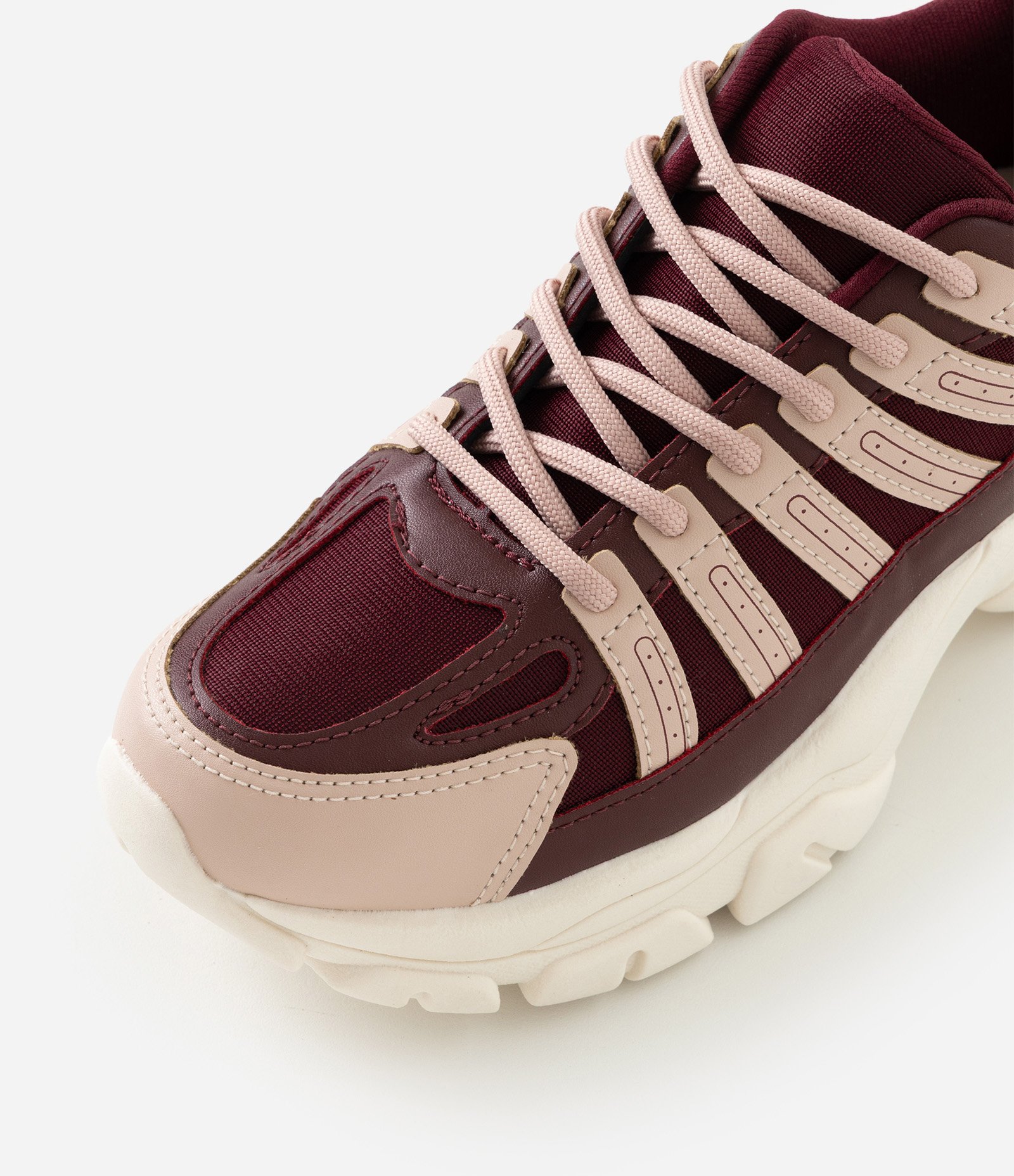 Tênis Jogging em PU com Tiras de Elástico Bordô/Rosa 6