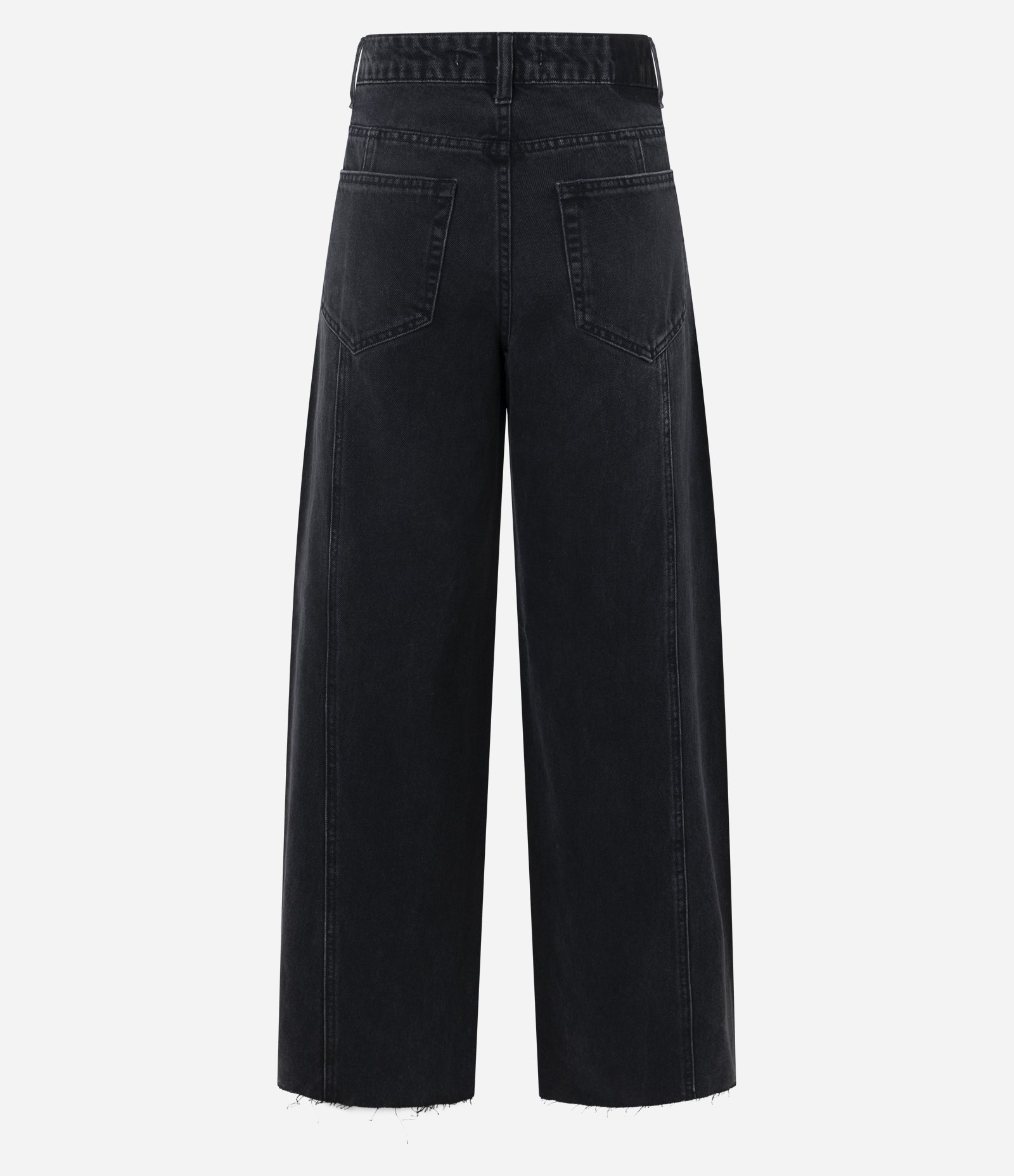 Calça Wide em Jeans com Cintura Média e Recortes Preto 2