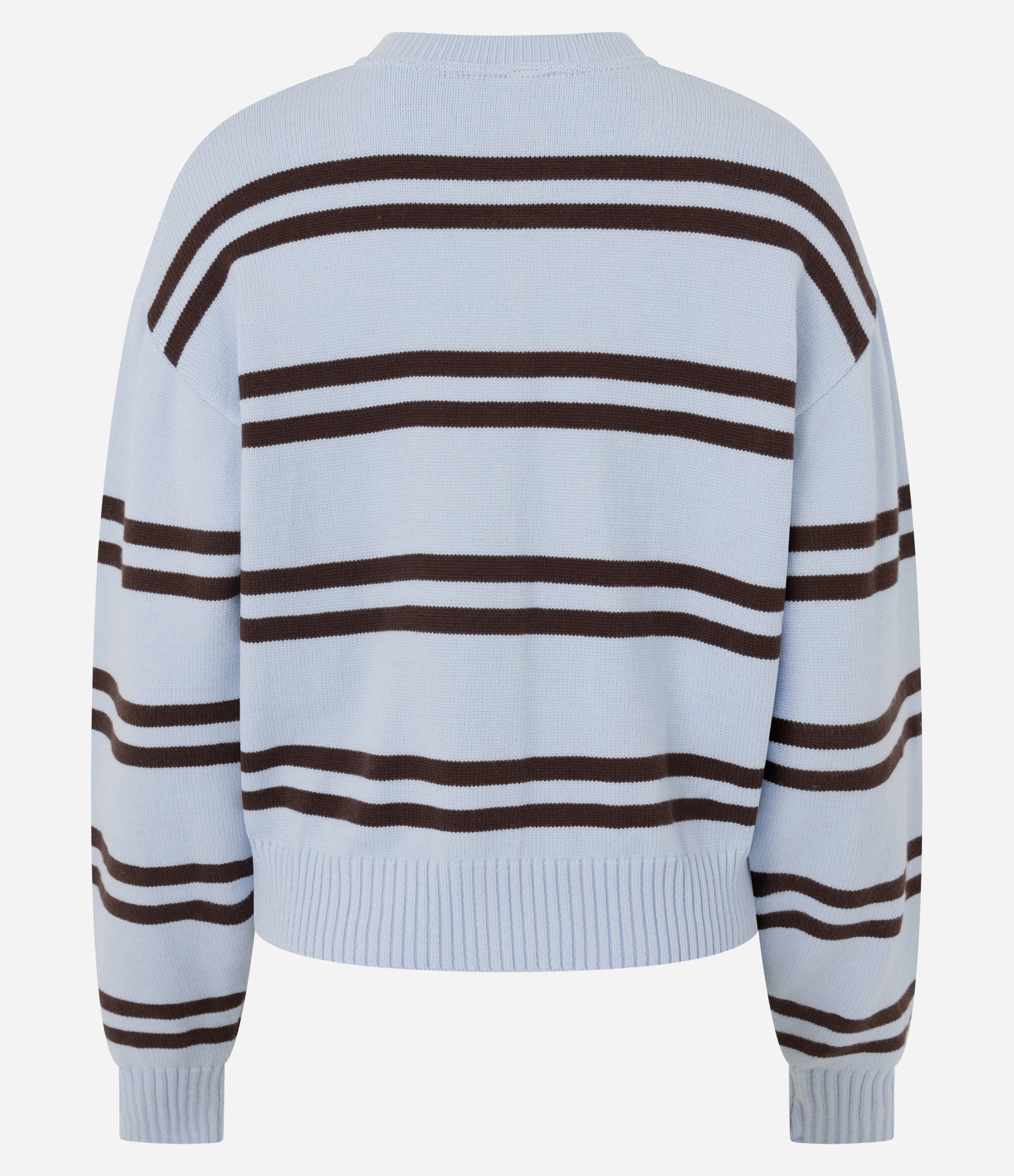Cardigan Curto em Tricô Listrado com Abotoamento Azul Claro 2