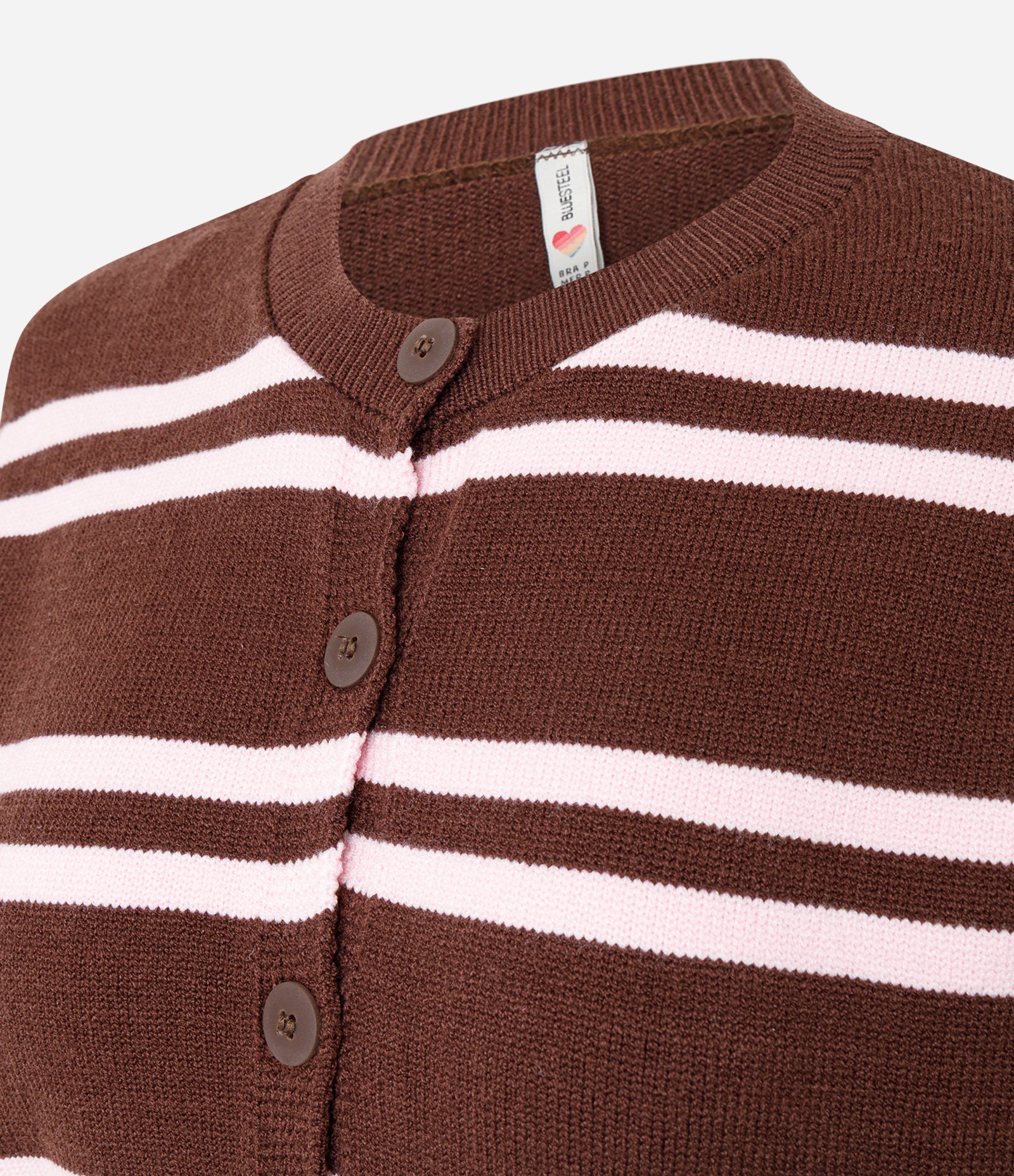 Cardigan Curto em Tricô Listrado com Abotoamento Marrom 7