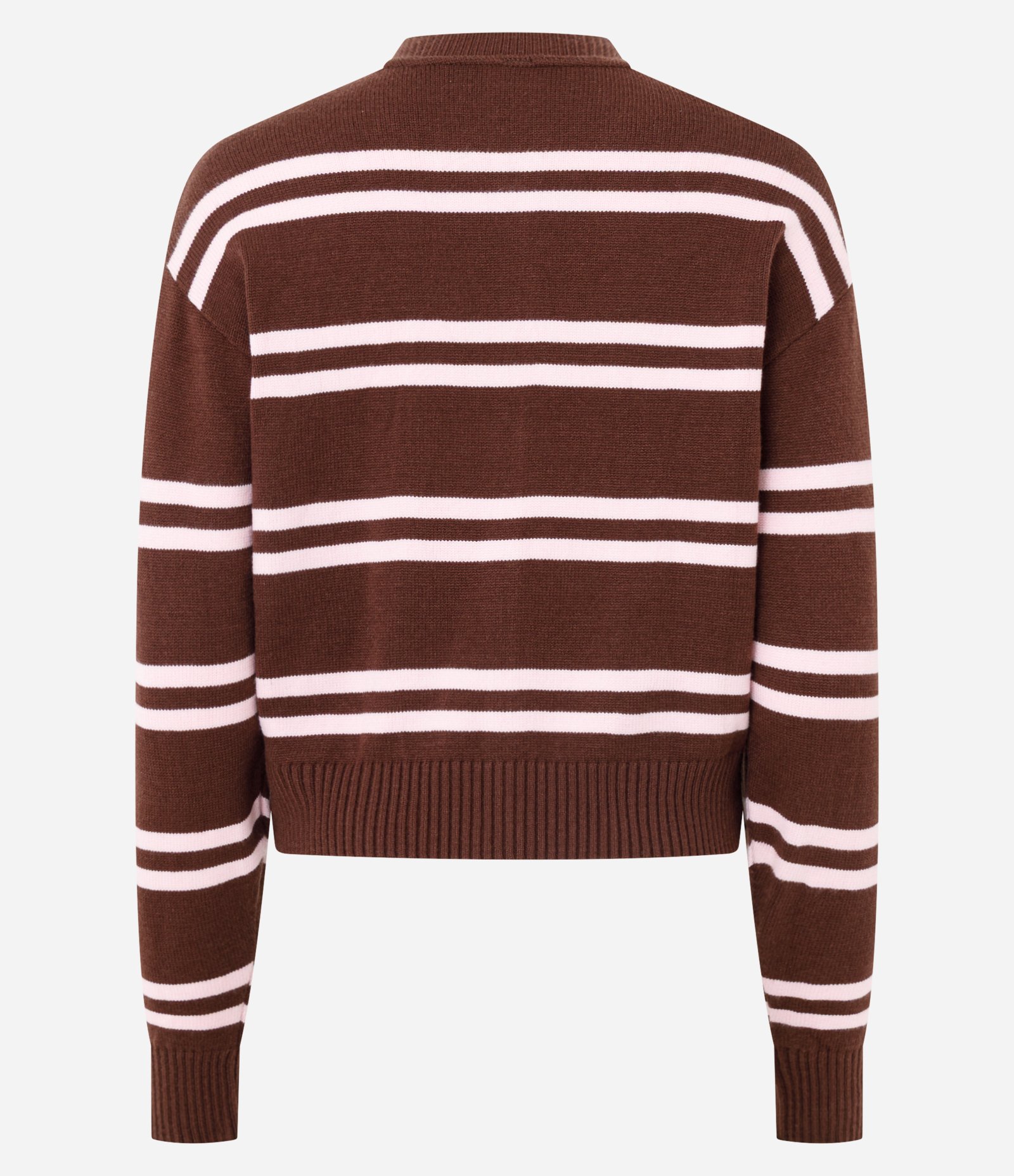 Cardigan Curto em Tricô Listrado com Abotoamento Marrom 8