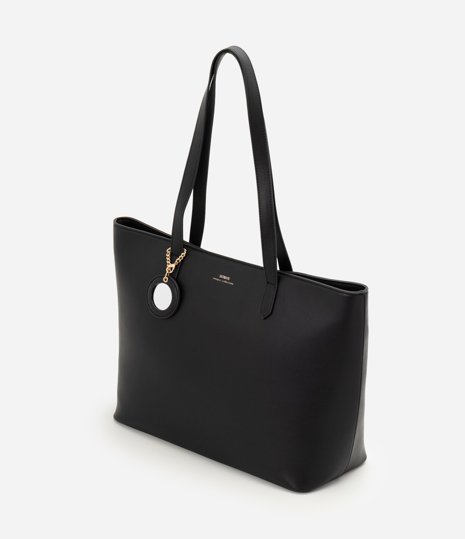 Bolsa Shopper Grande em PU com Pendente de Espelho Preto 4