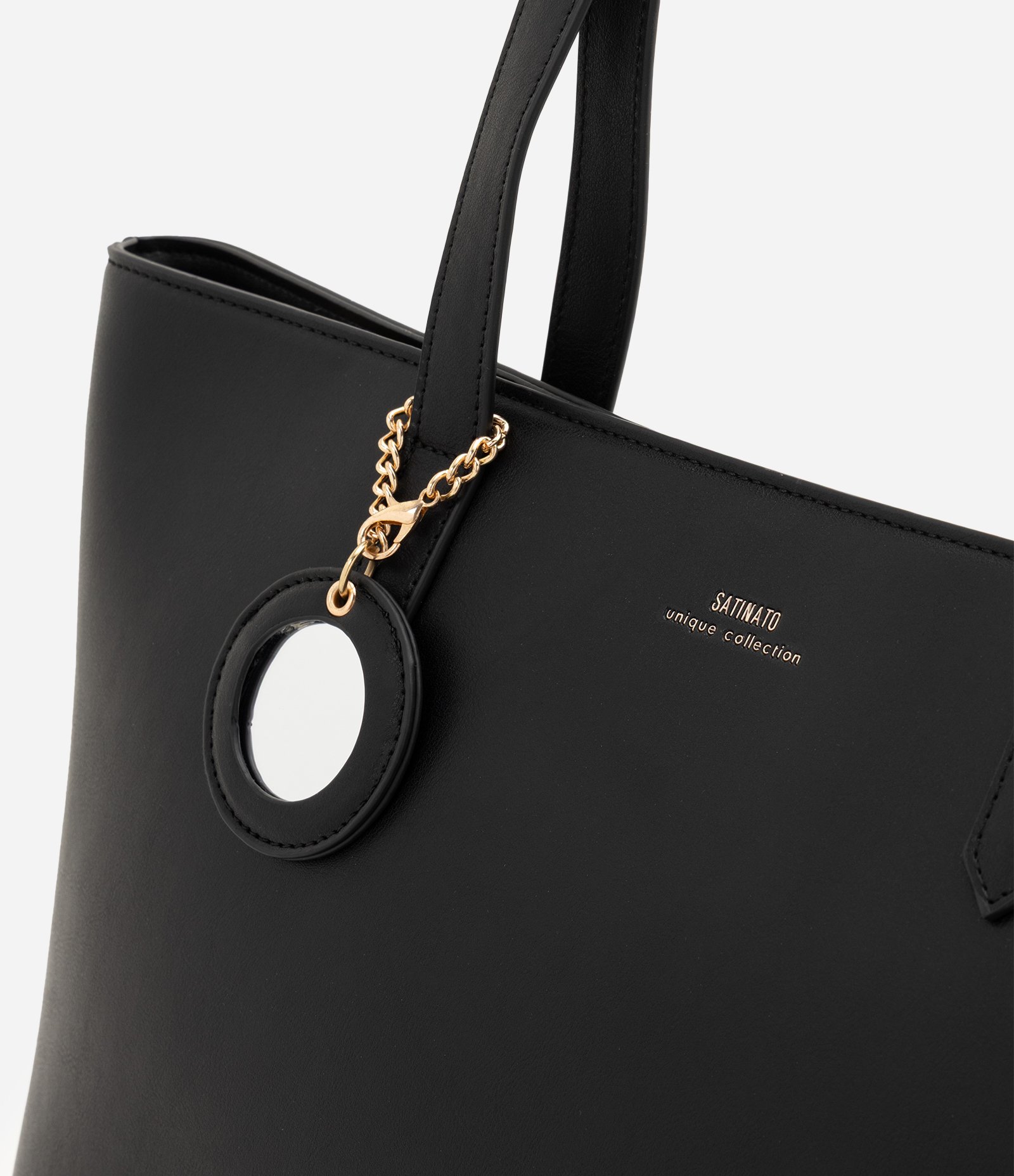 Bolsa Shopper Grande em PU com Pendente de Espelho Preto 6