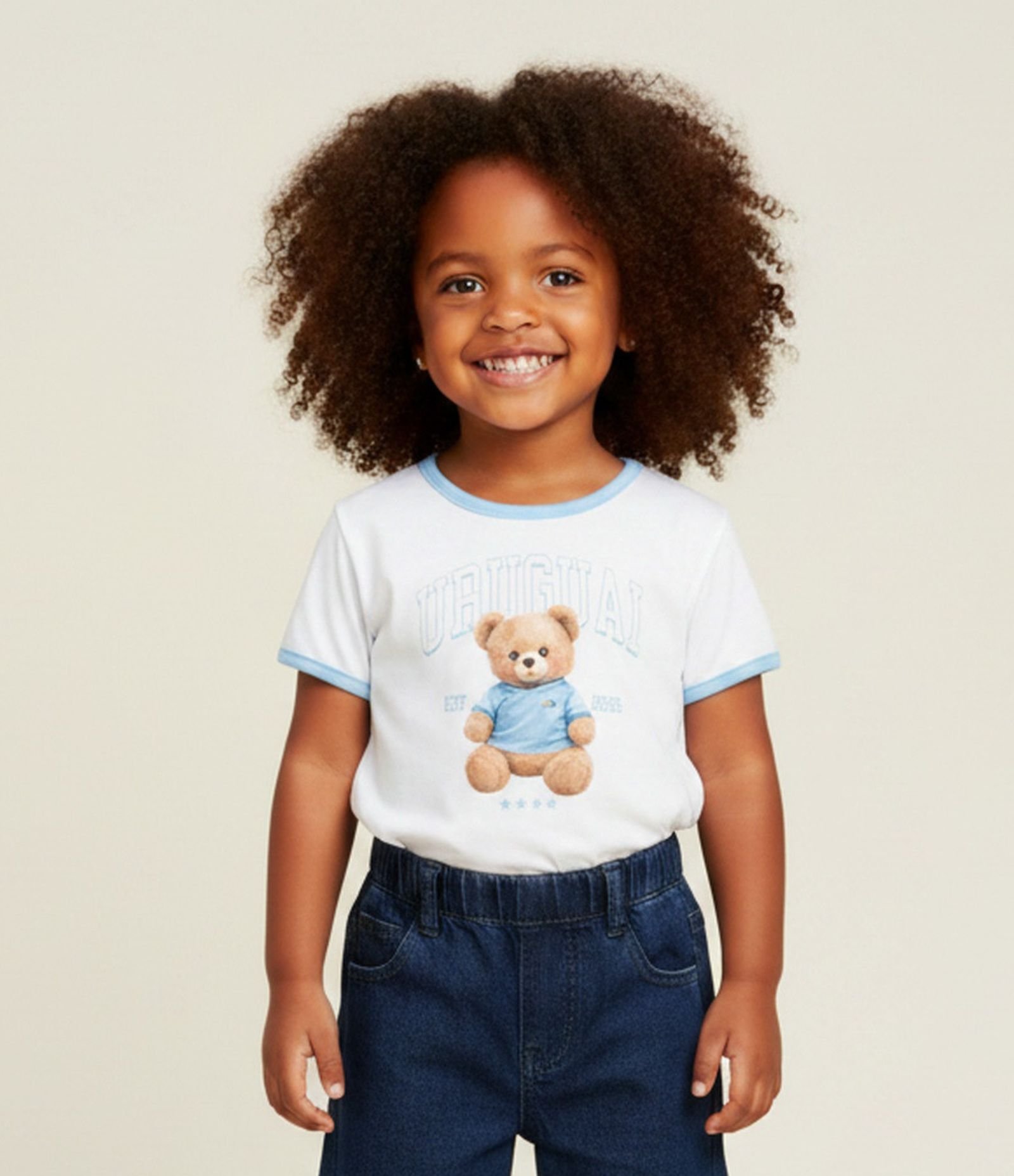 Camiseta Infantil com Estampa Ursinho Uruguay - Tam 1 a 6 Anos Branco 1