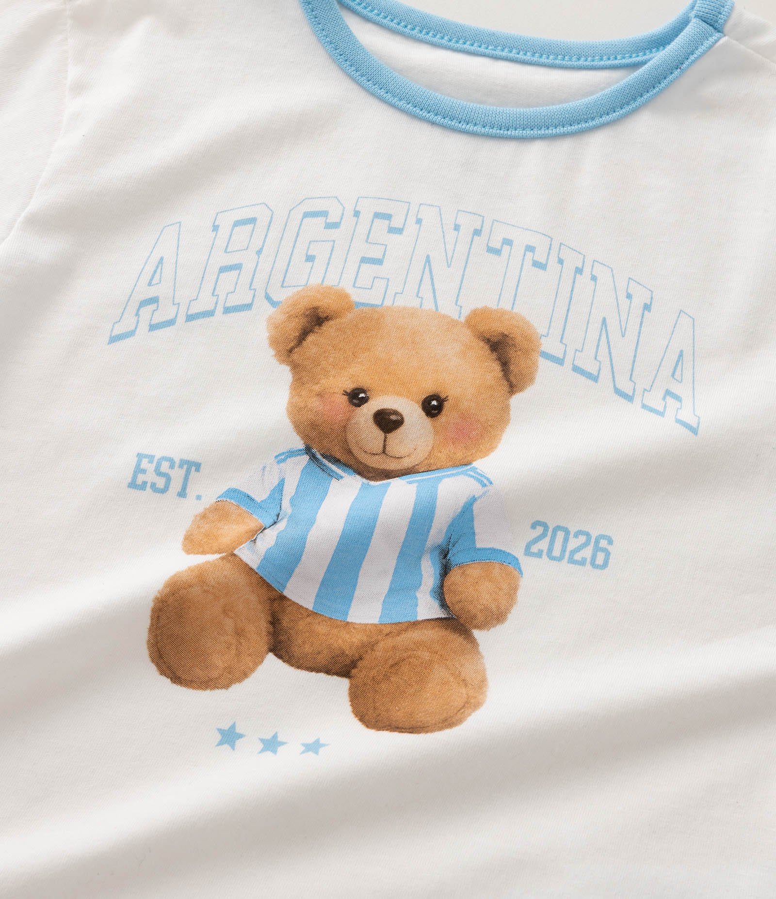 Camiseta Slim Algodão Estampa de Urso Argentina Infantil - Tam 1 a 6 Anos Branco 5