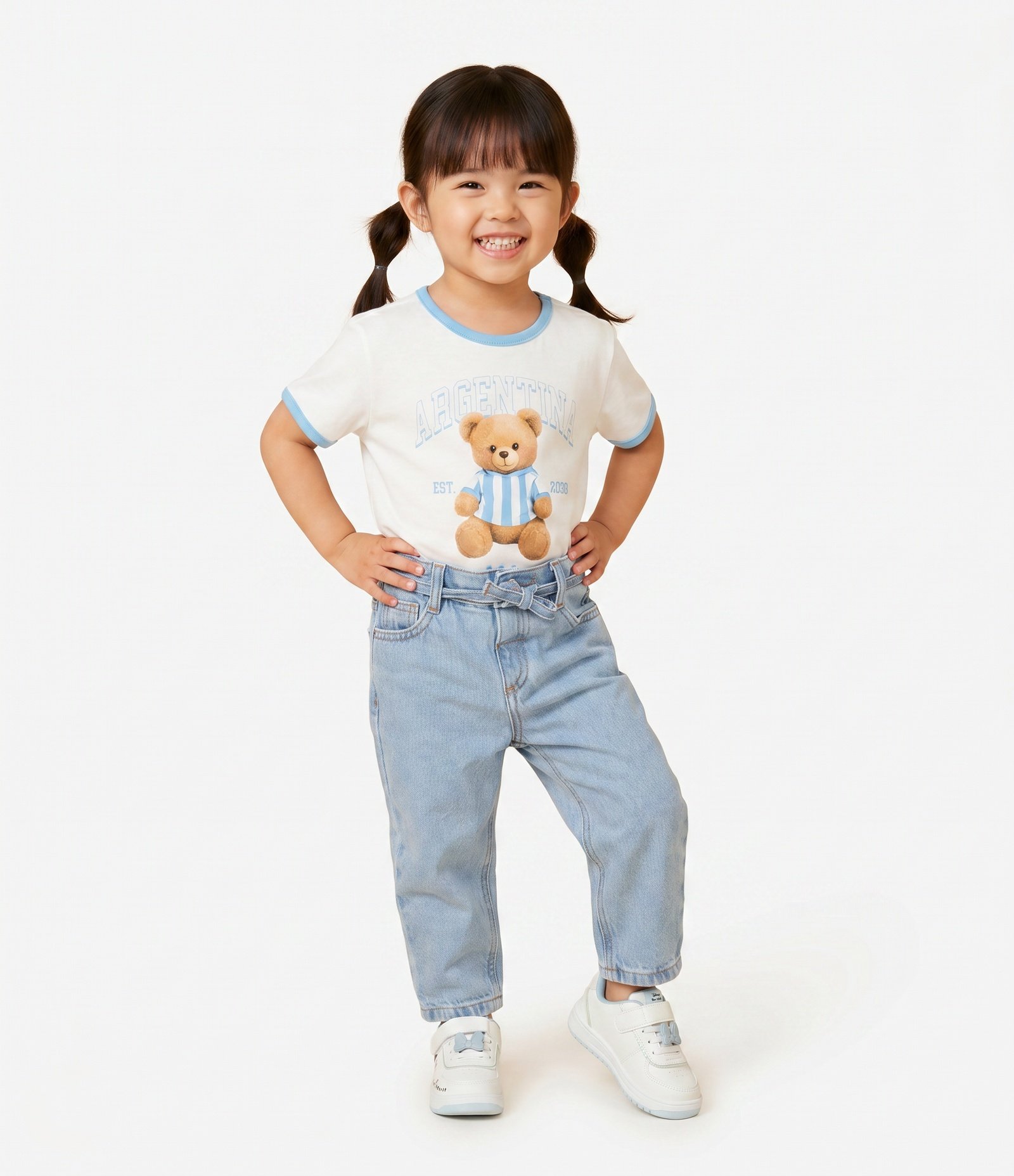 Camiseta Slim Algodão Estampa de Urso Argentina Infantil - Tam 1 a 6 Anos Branco 1