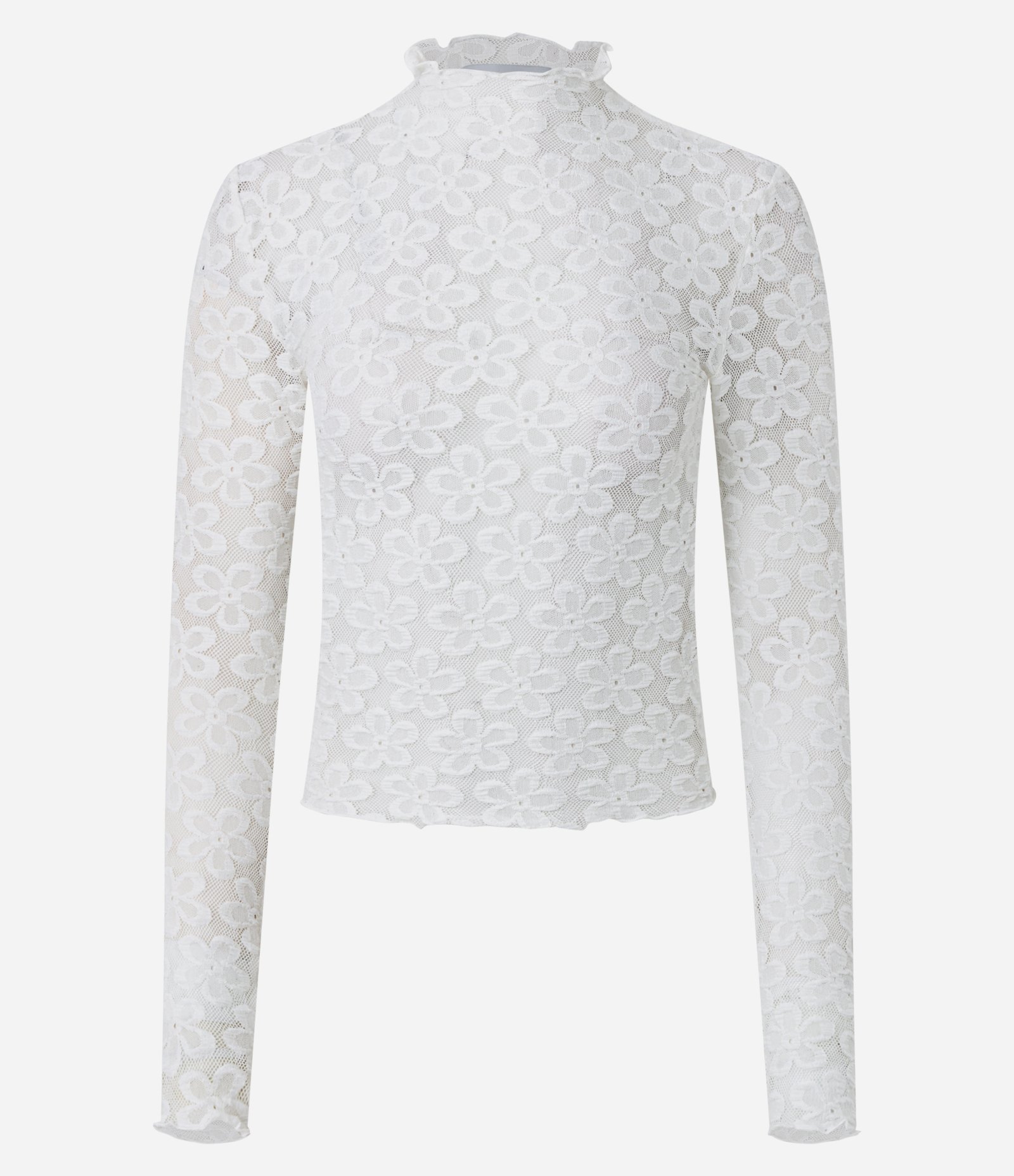 Blusa em Renda Floral com Golinha Alta Branco 5