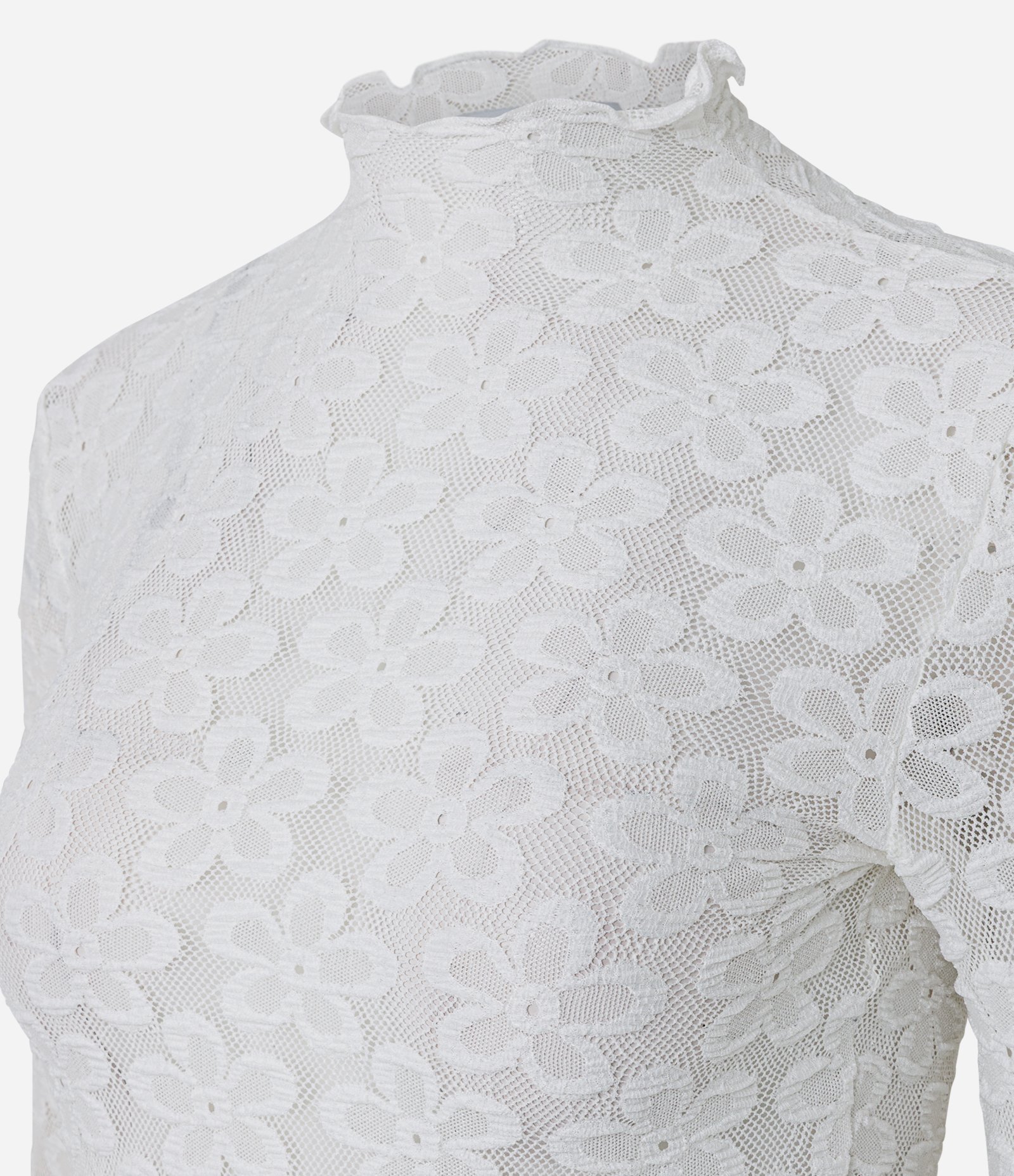 Blusa em Renda Floral com Golinha Alta Branco 6