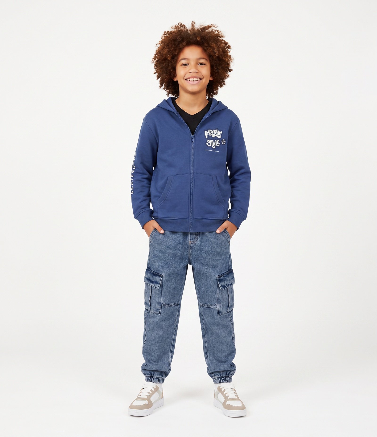 Blusão Infantil com Capuz Zíper Estampa Skate - Tam 5 a 14 Anos Azul 1