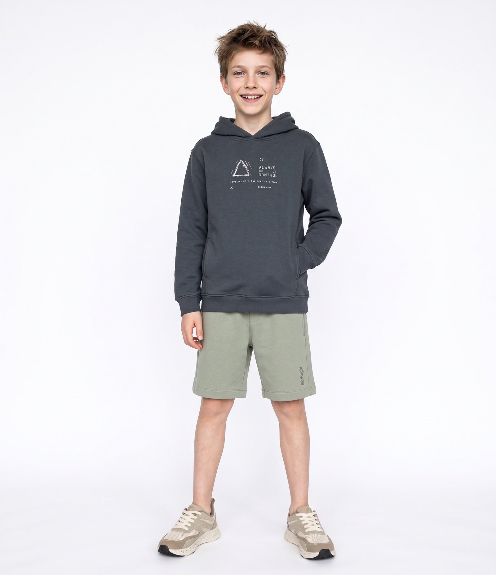 Moletom Infantil com Lettering e Capuz - Tam 5 a 16 Anos Cinza 1