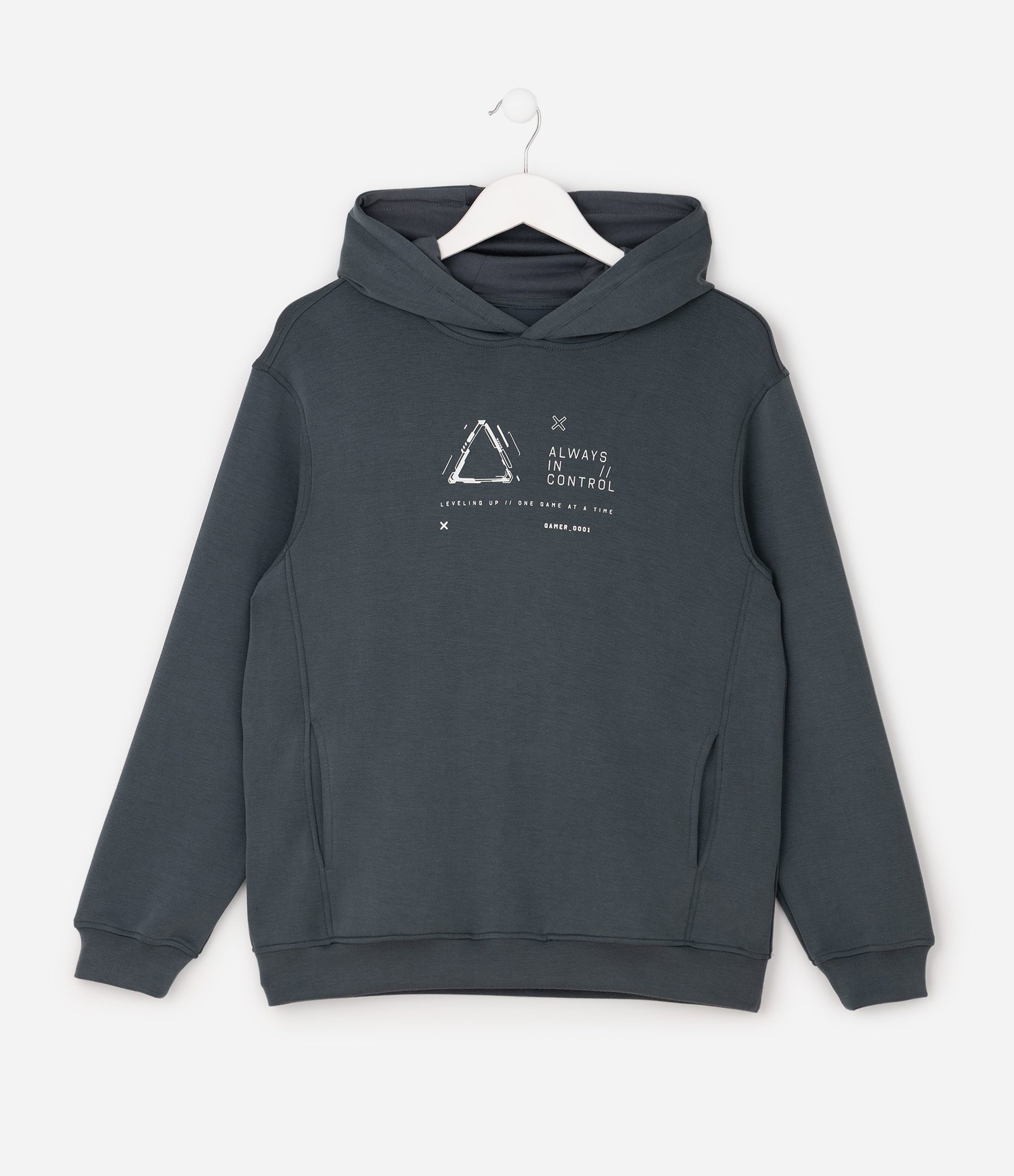 Moletom Infantil com Lettering e Capuz - Tam 5 a 16 Anos Cinza 3