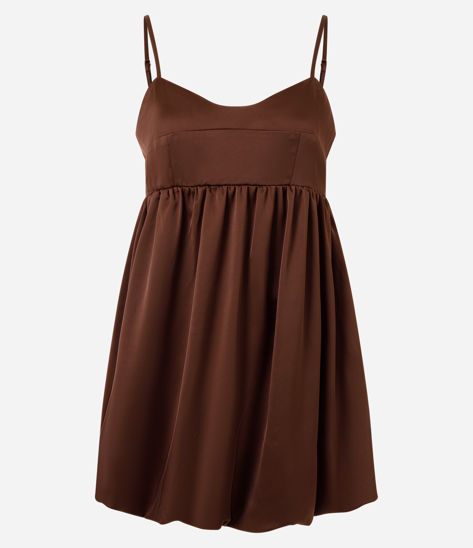 Vestido Balonê em Cetim com Alças Finas Marrom 5