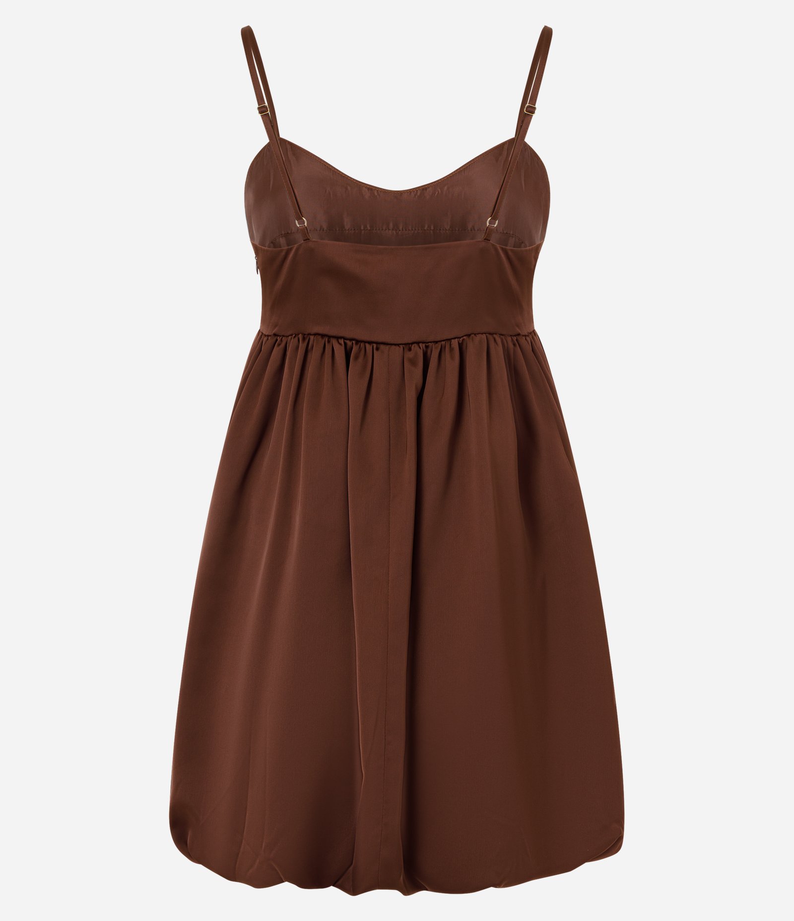 Vestido Balonê em Cetim com Alças Finas Marrom 6
