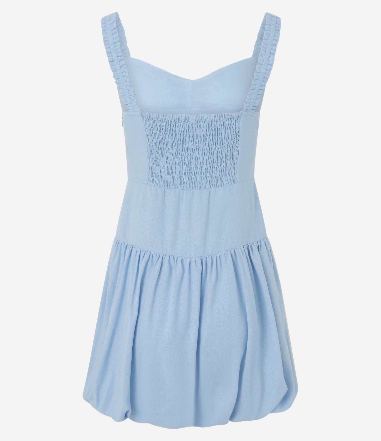 Vestido Curto em Viscolinho com Saia Balonê Azul 7