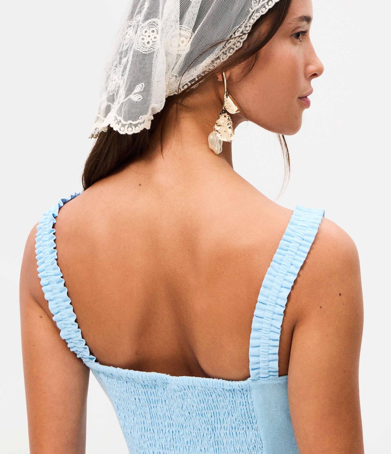 Vestido Curto em Viscolinho com Saia Balonê Azul 4