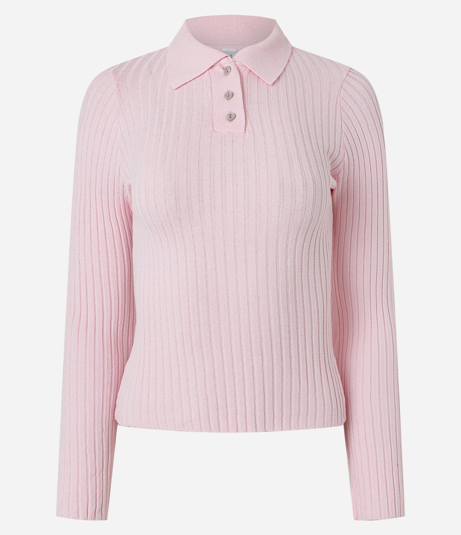 Blusa Ajustada em Tricô com Gola Polo Rosa 1