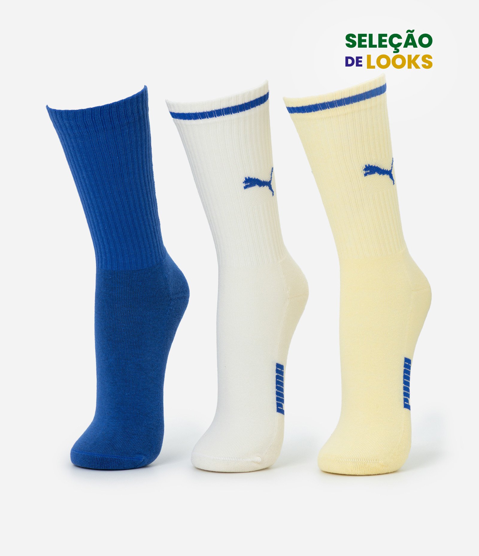 Kit 03 Meias Cano Alto Esportiva em Algodão Puma Multicores 1