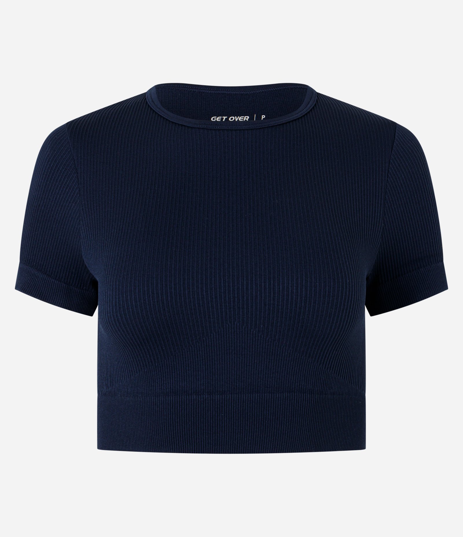 Camiseta Cropped Esportiva em Microfibra Seamless com Recorte Azul 5
