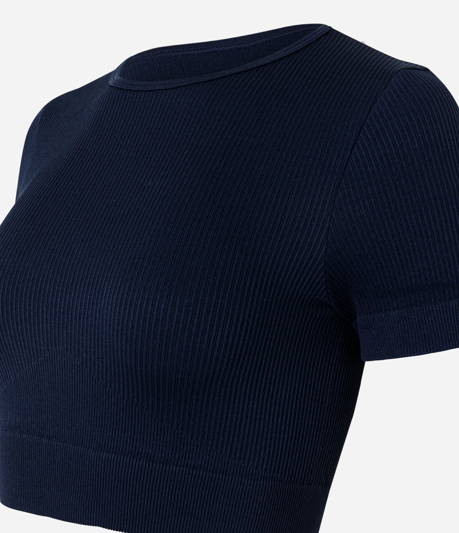 Camiseta Cropped Esportiva em Microfibra Seamless com Recorte Azul 6