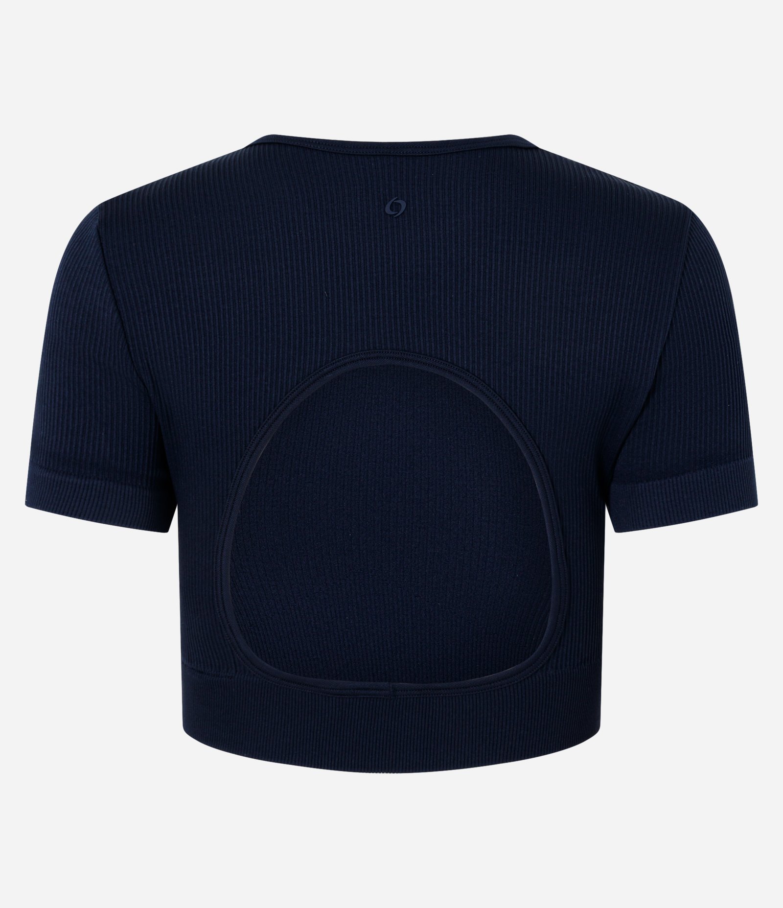 Camiseta Cropped Esportiva em Microfibra Seamless com Recorte Azul 7
