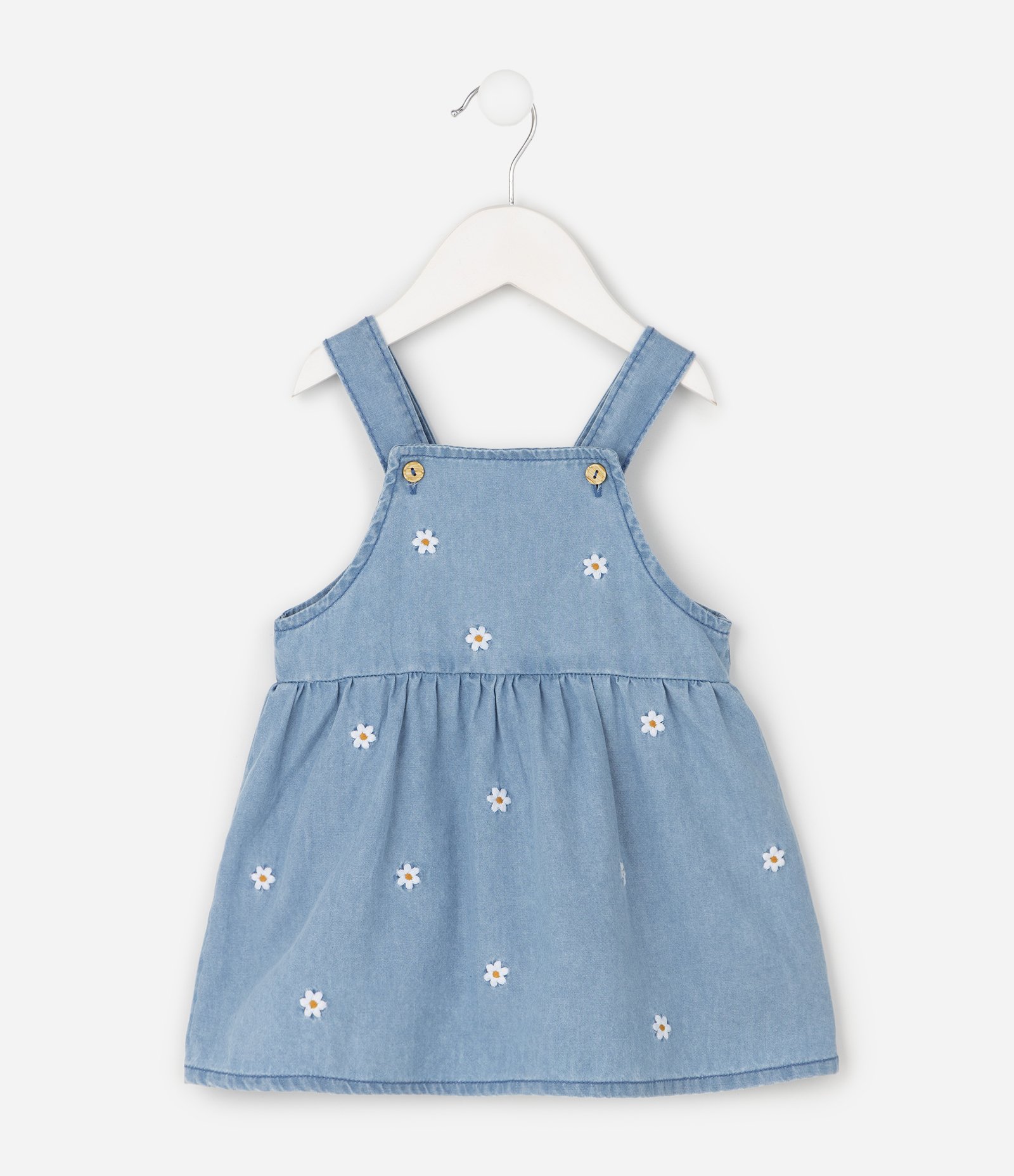 Salopete Bebê em Jeans com Florzinhas - Tam 3 a 18 Meses Azul 3