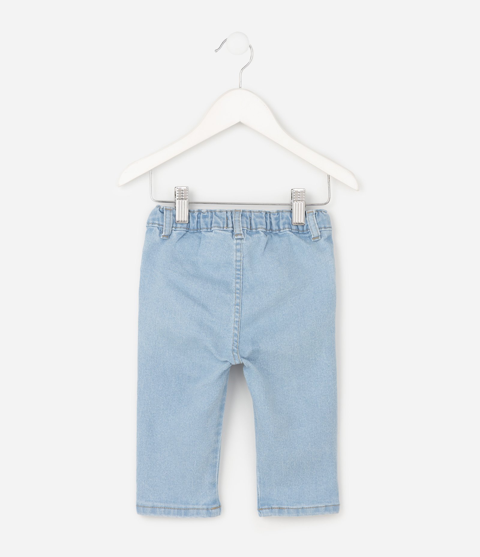Calça Jeans Bebê com Bordado de Flores - Tam 3 A 18 Meses Azul 3