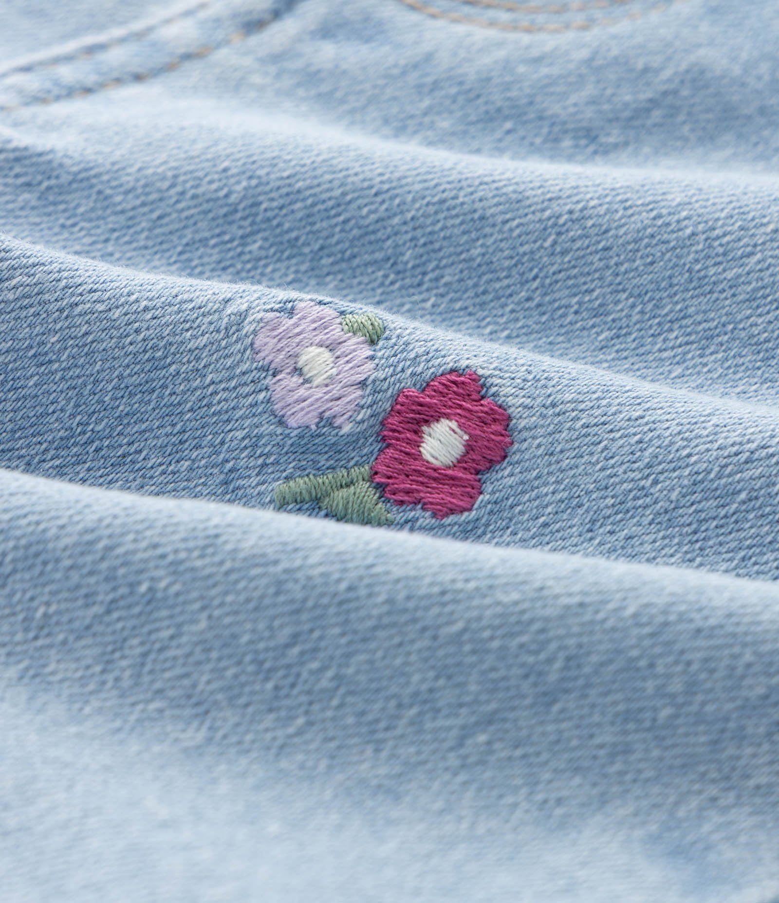 Calça Jeans Bebê com Bordado de Flores - Tam 3 A 18 Meses Azul 4