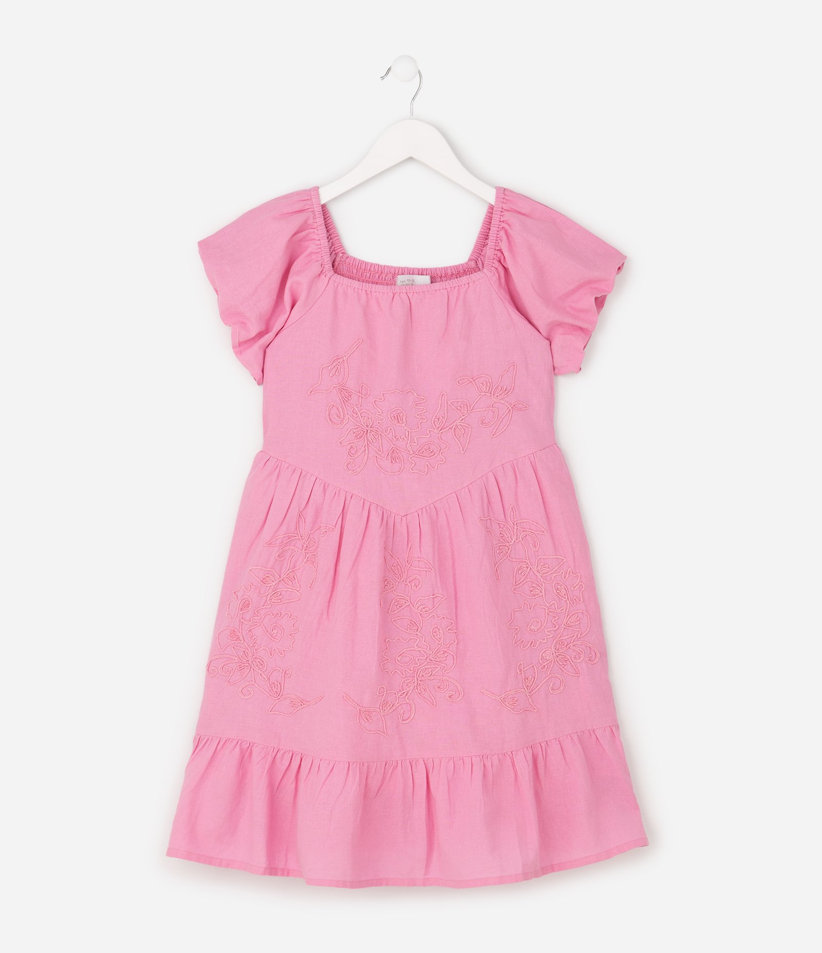 Vestido Infantil com Bordado e Mangas Bufantes - Tam 5 a 16 Anos Rosa 2