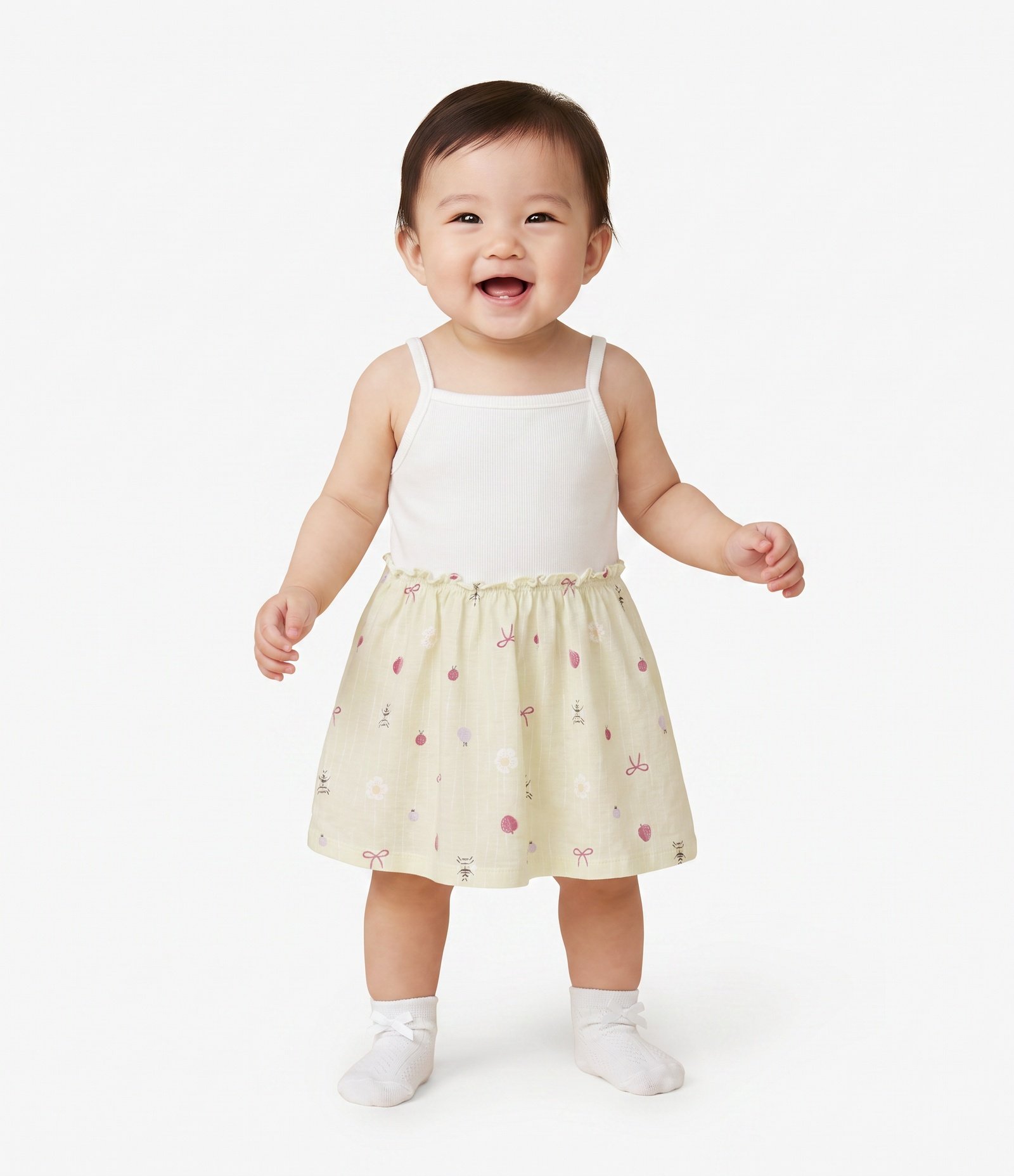 Vestido Infantil em Ribana com Lacinho - Tam 0 a 18 Meses Amarelo 1