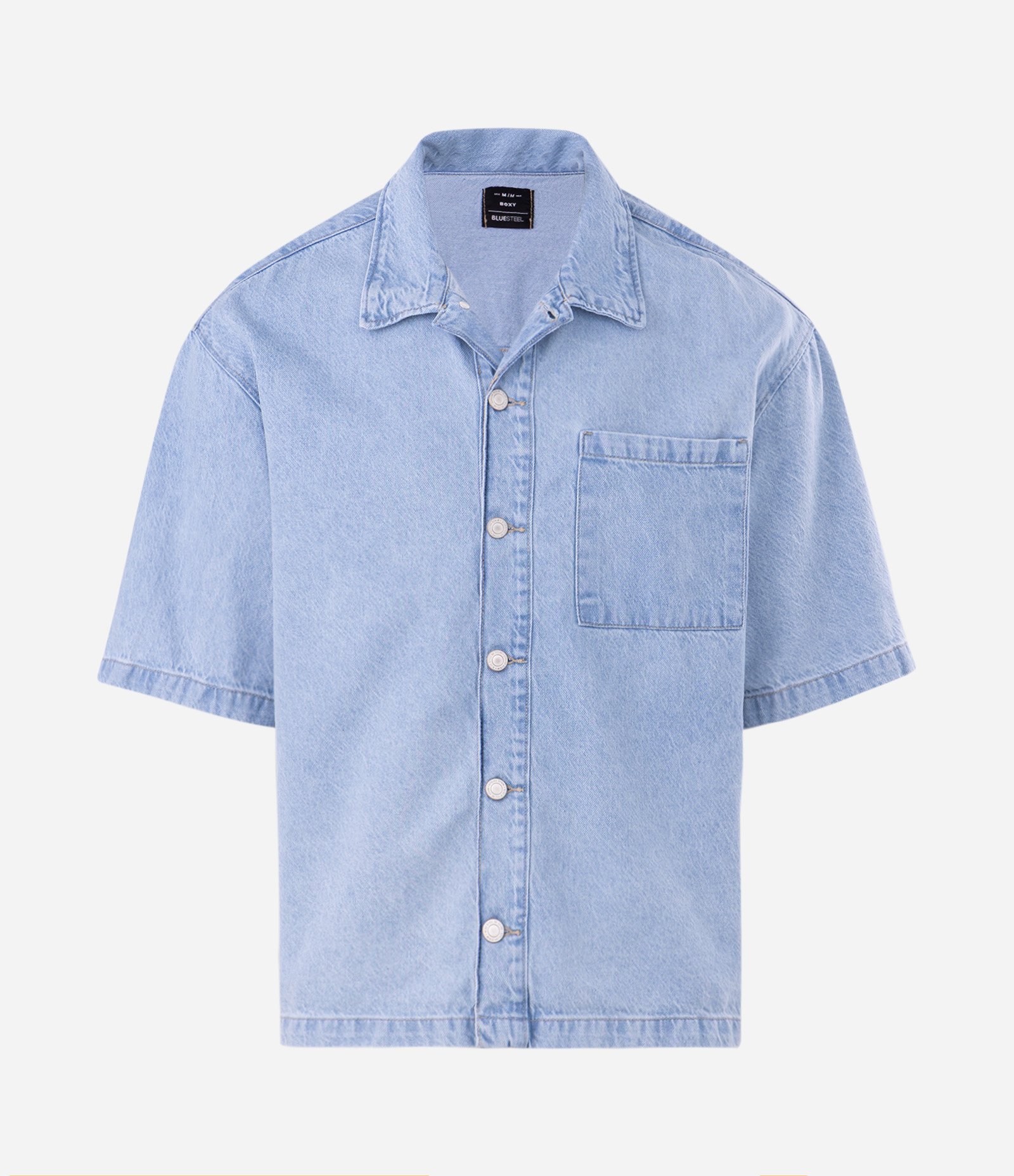 Camisa Jeans Manga Curta Boxy Azul 4
