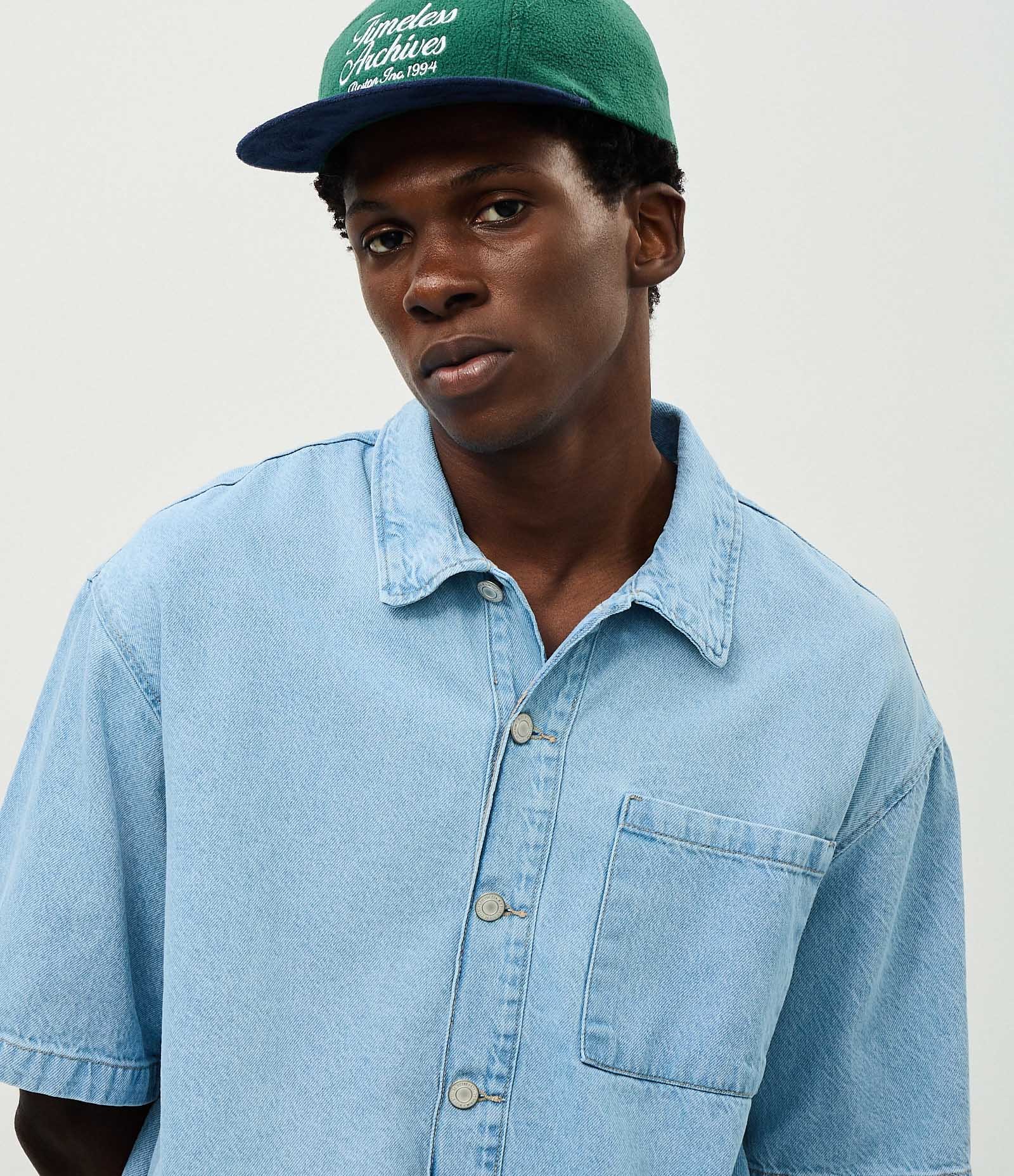 Camisa Jeans Manga Curta Boxy Azul 1