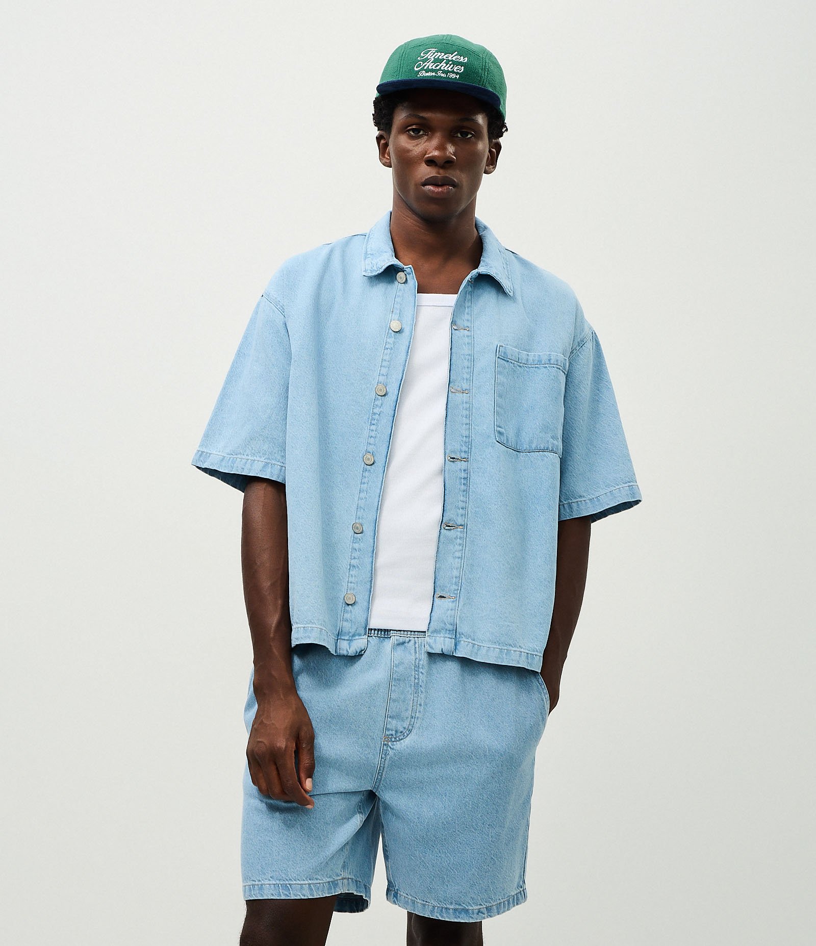 Camisa Jeans Manga Curta Boxy Azul 3