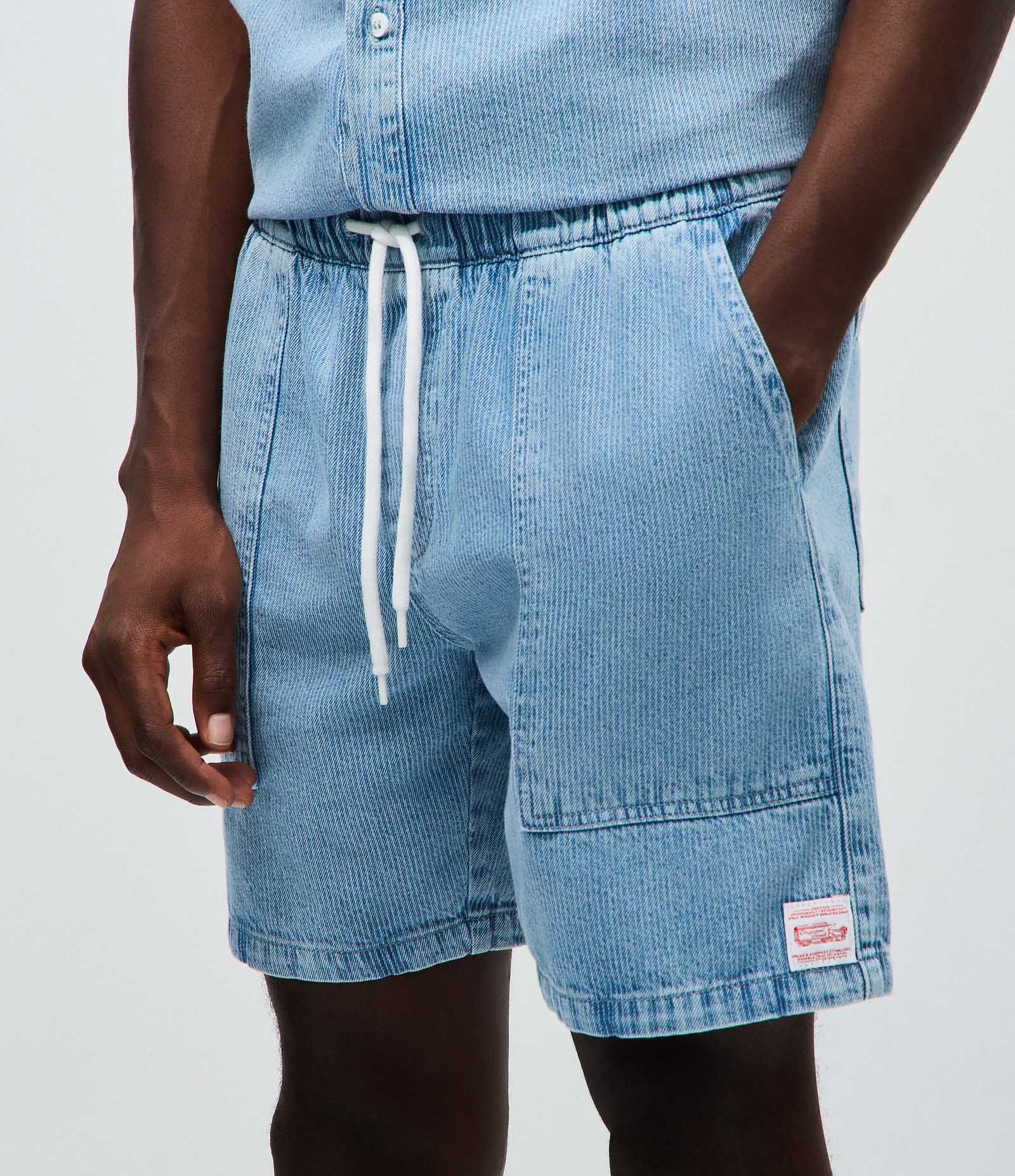 Bermuda Denim Listrada com Cós Elástico Azul 2