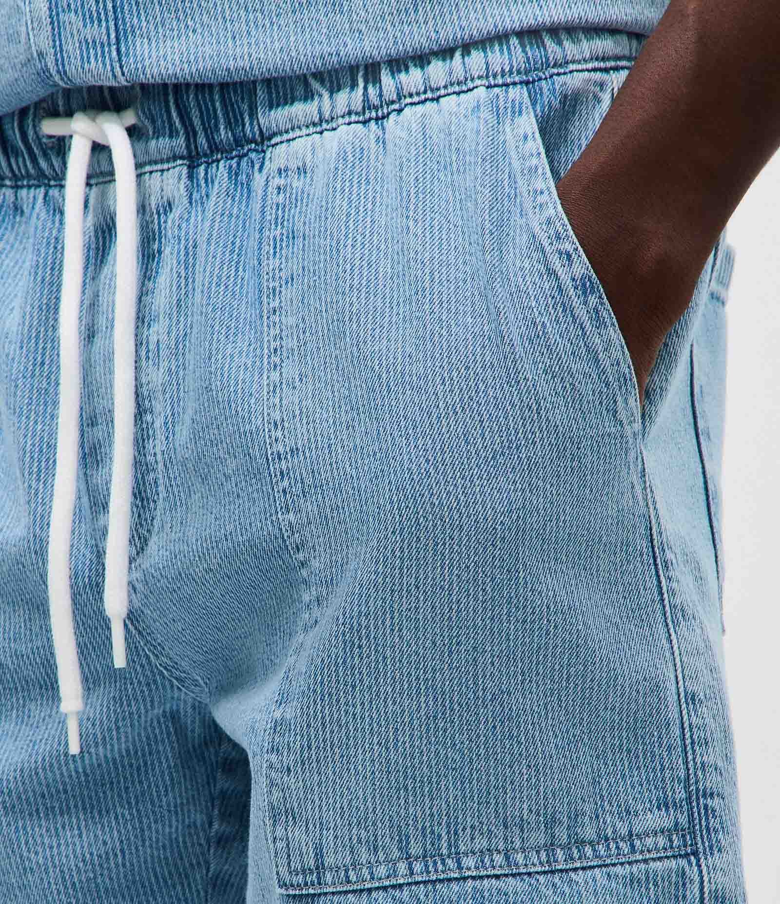 Bermuda Denim Listrada com Cós Elástico Azul 3