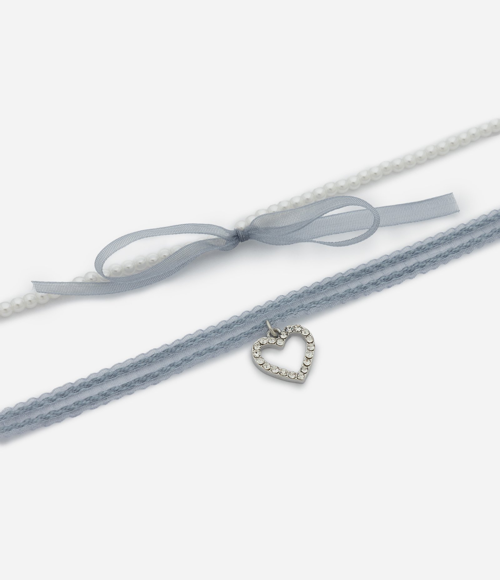Kit 02 Colares Infantil com Pingente Coração e Pérolas – Tam U Branco/Azul Claro 1