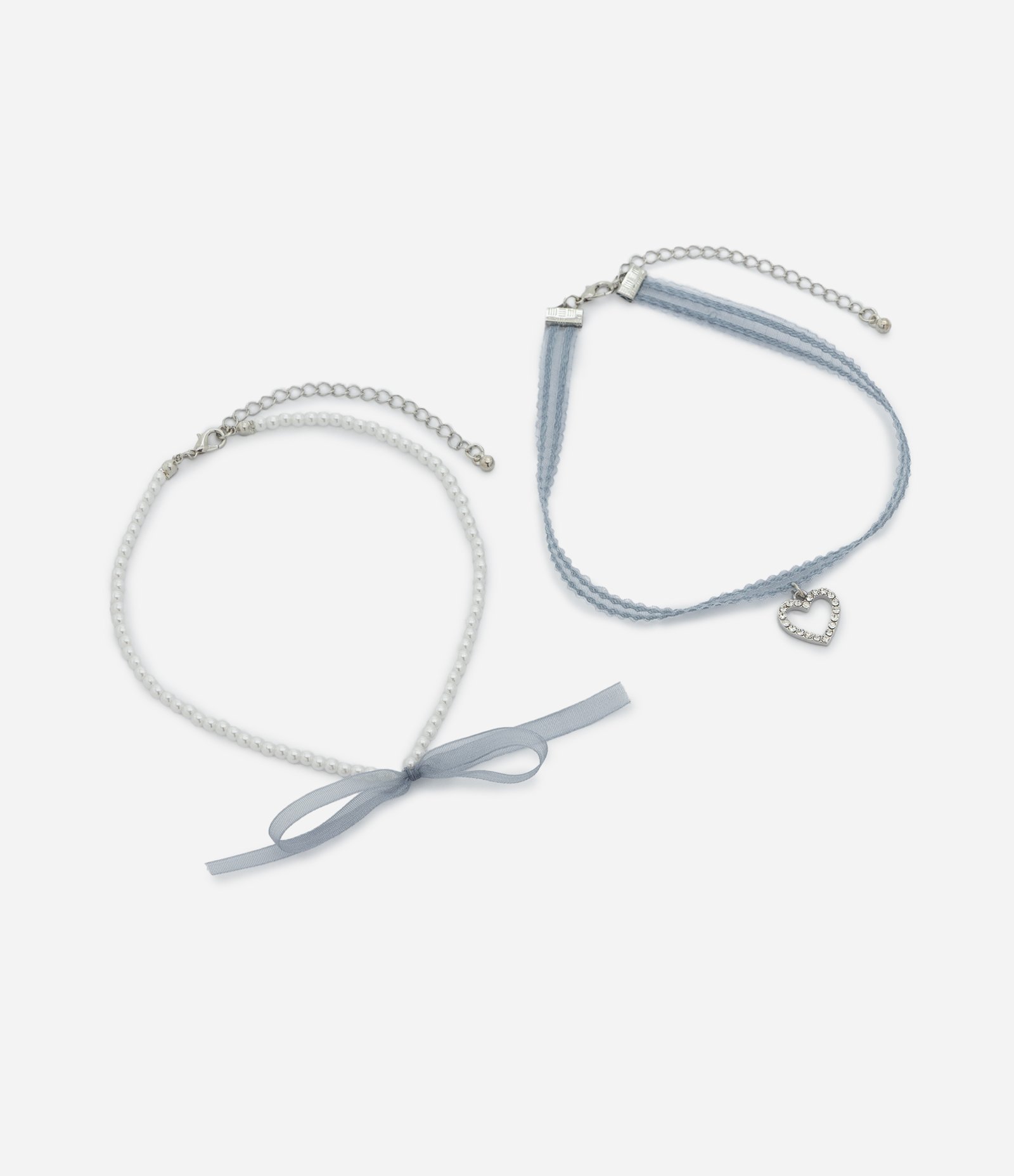 Kit 02 Colares Infantil com Pingente Coração e Pérolas – Tam U Branco/Azul Claro 2