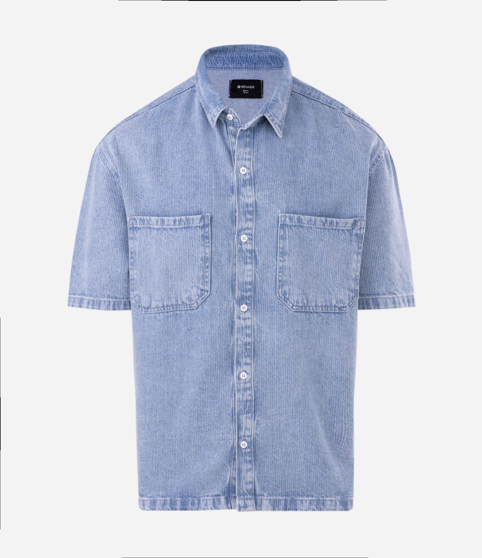 Camisa Jeans Listrada Boxy Manga Curta Azul 4