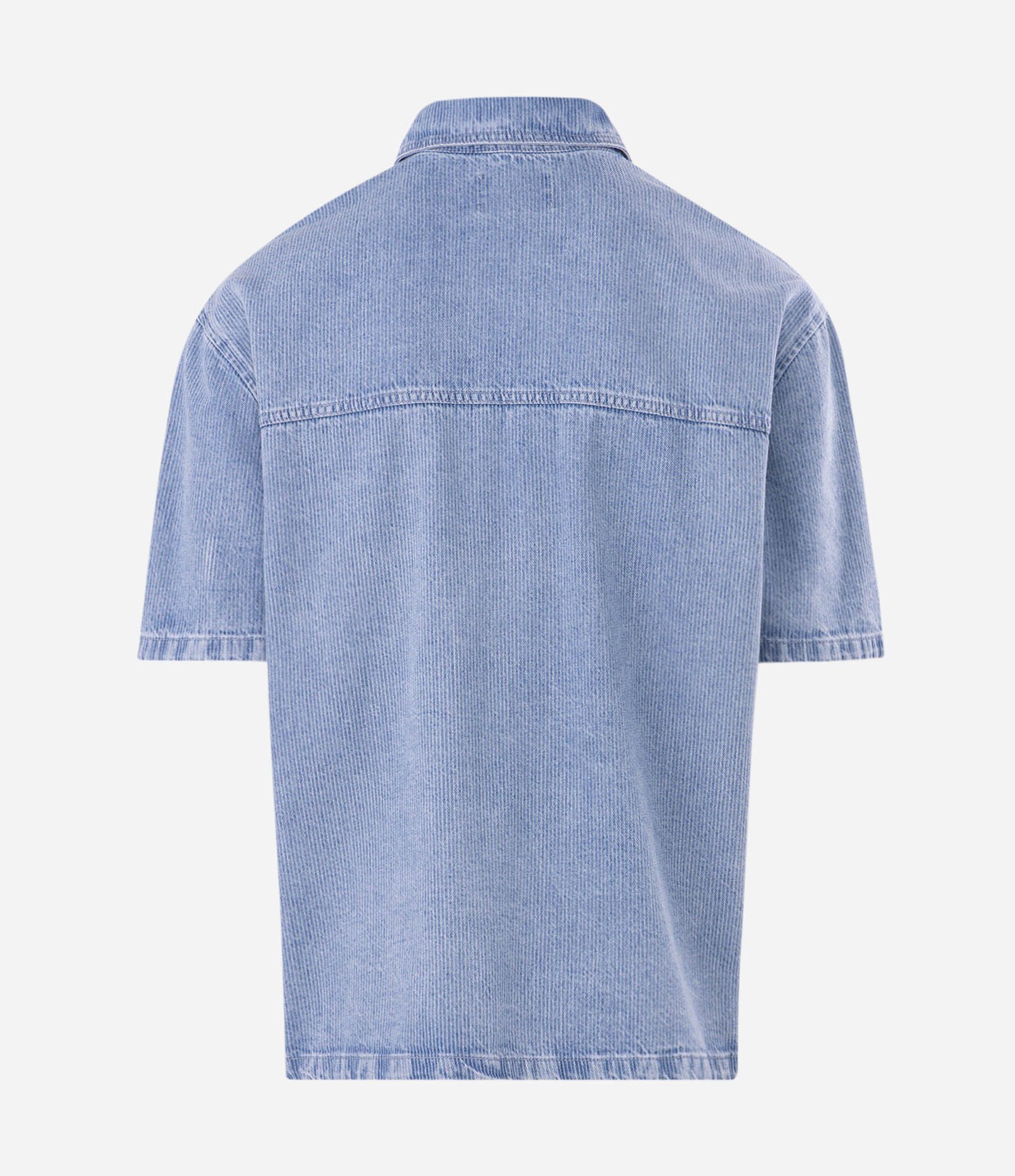 Camisa Jeans Listrada Boxy Manga Curta Azul 5