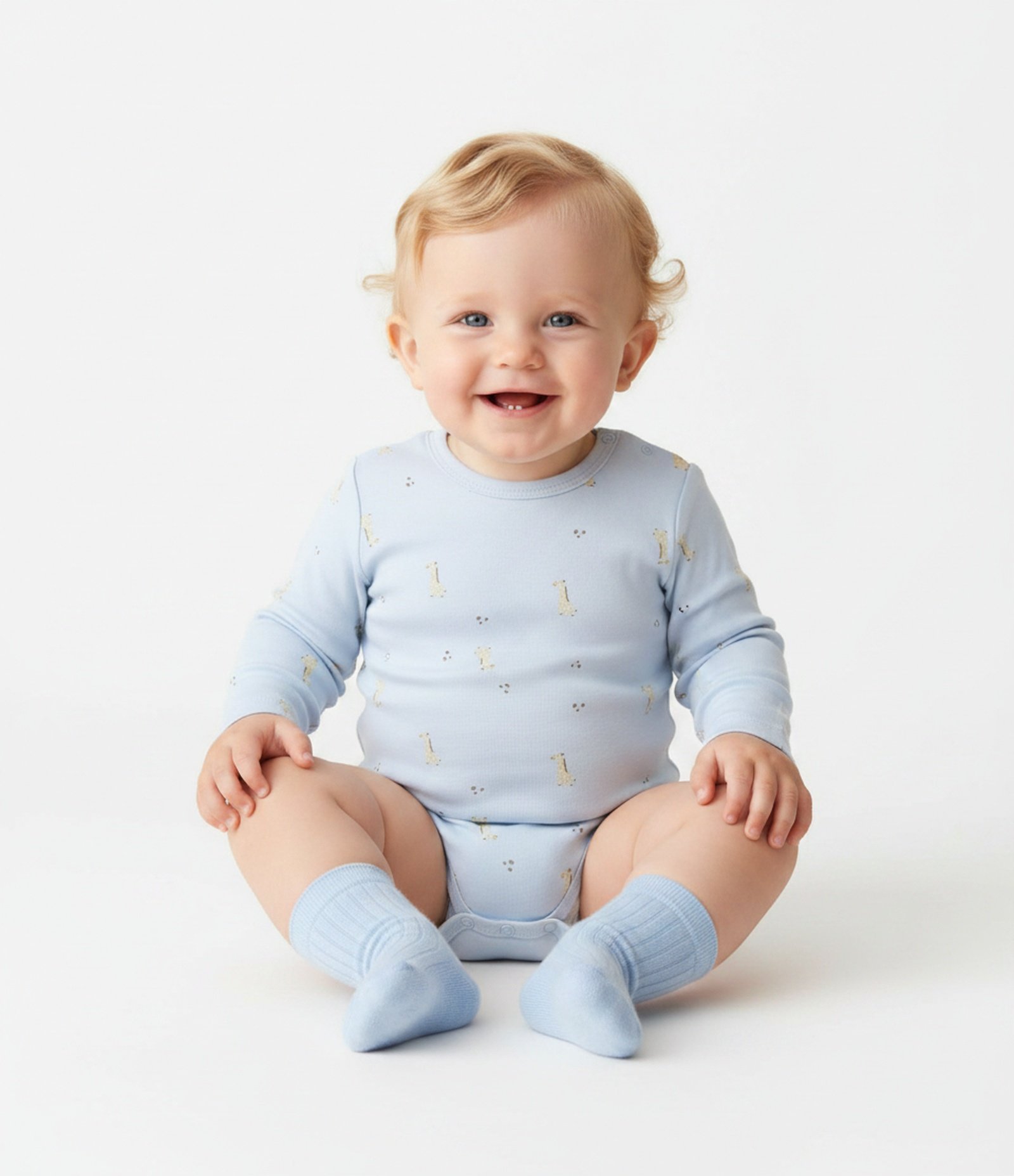 Body Bebê com Estampa Girafinhas – Tam RN a 18 Meses Azul Bebê 1