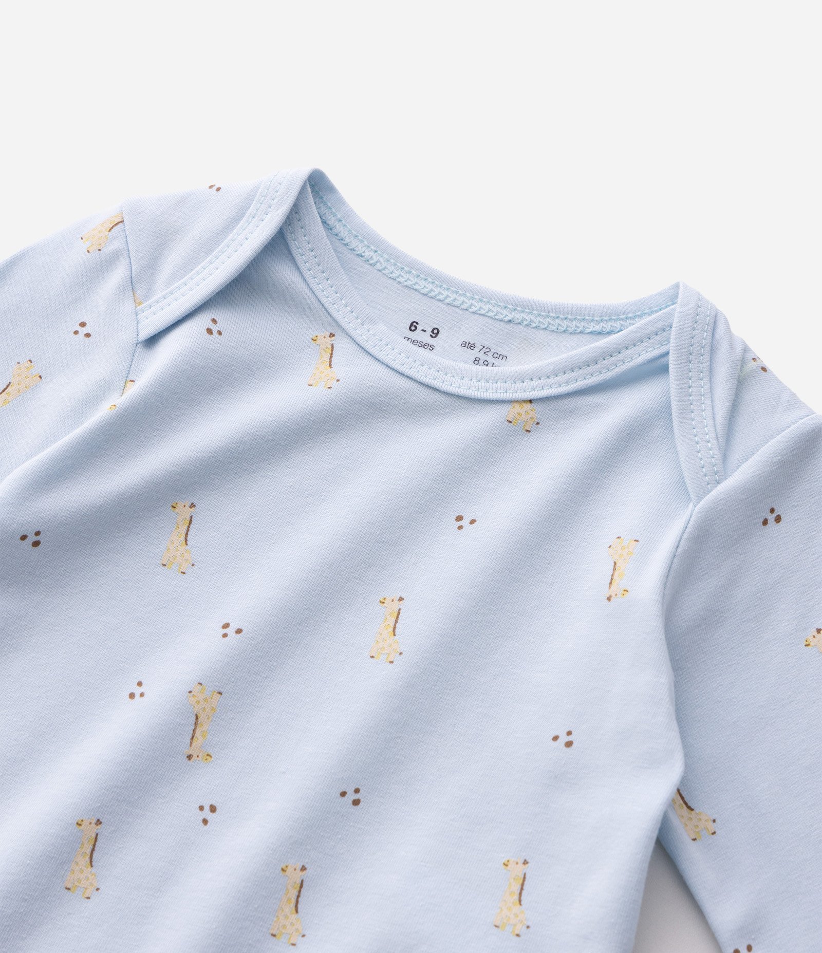 Body Bebê com Estampa Girafinhas – Tam RN a 18 Meses Azul Bebê 5